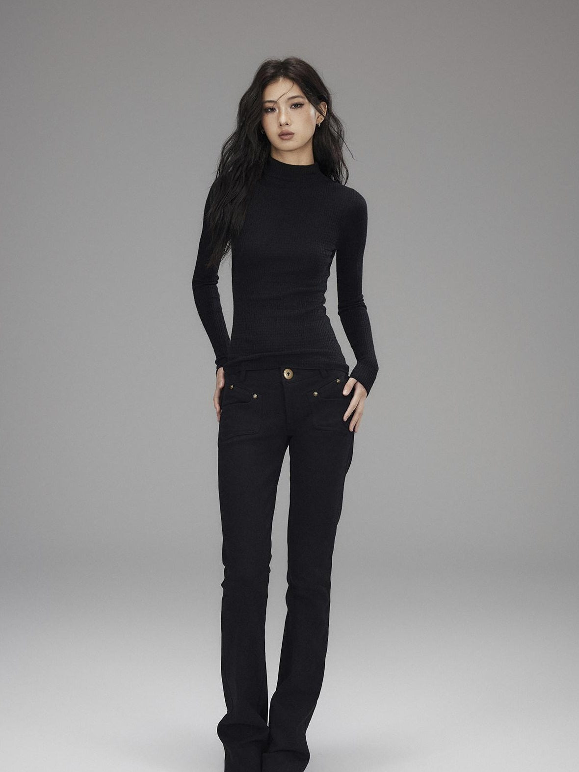 Low pixel Washed Black Low Rise Microstretch Street Tight Women Cotton Zip Straight Pants