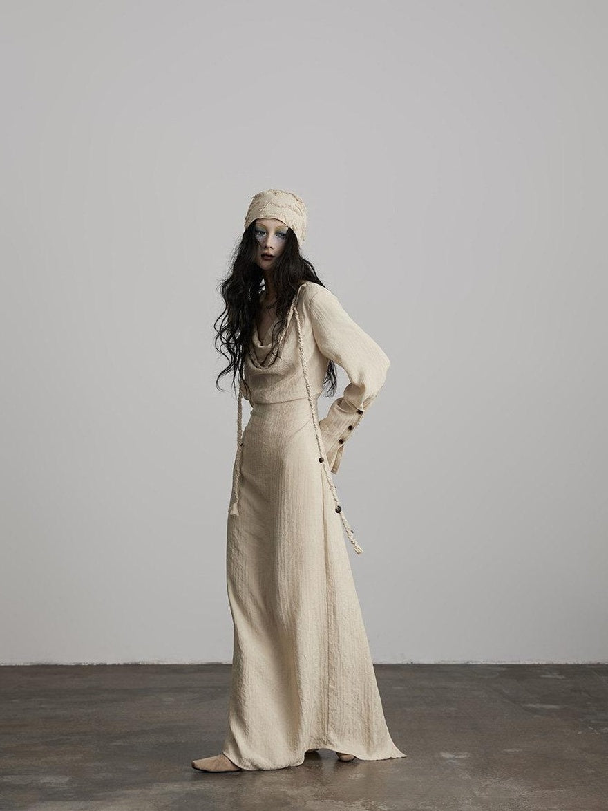 INDULGE Soft Cotton Blend Asymmetrical H Line Draped Neck Women Casual Maxi Dresses