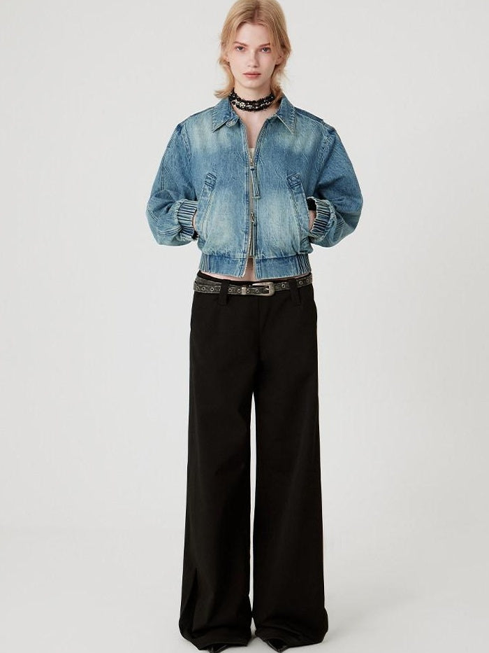 RUN TO THE FUTURE Original Pocketed Low Rise Zip Fly Stretch Black Women Straight Pants