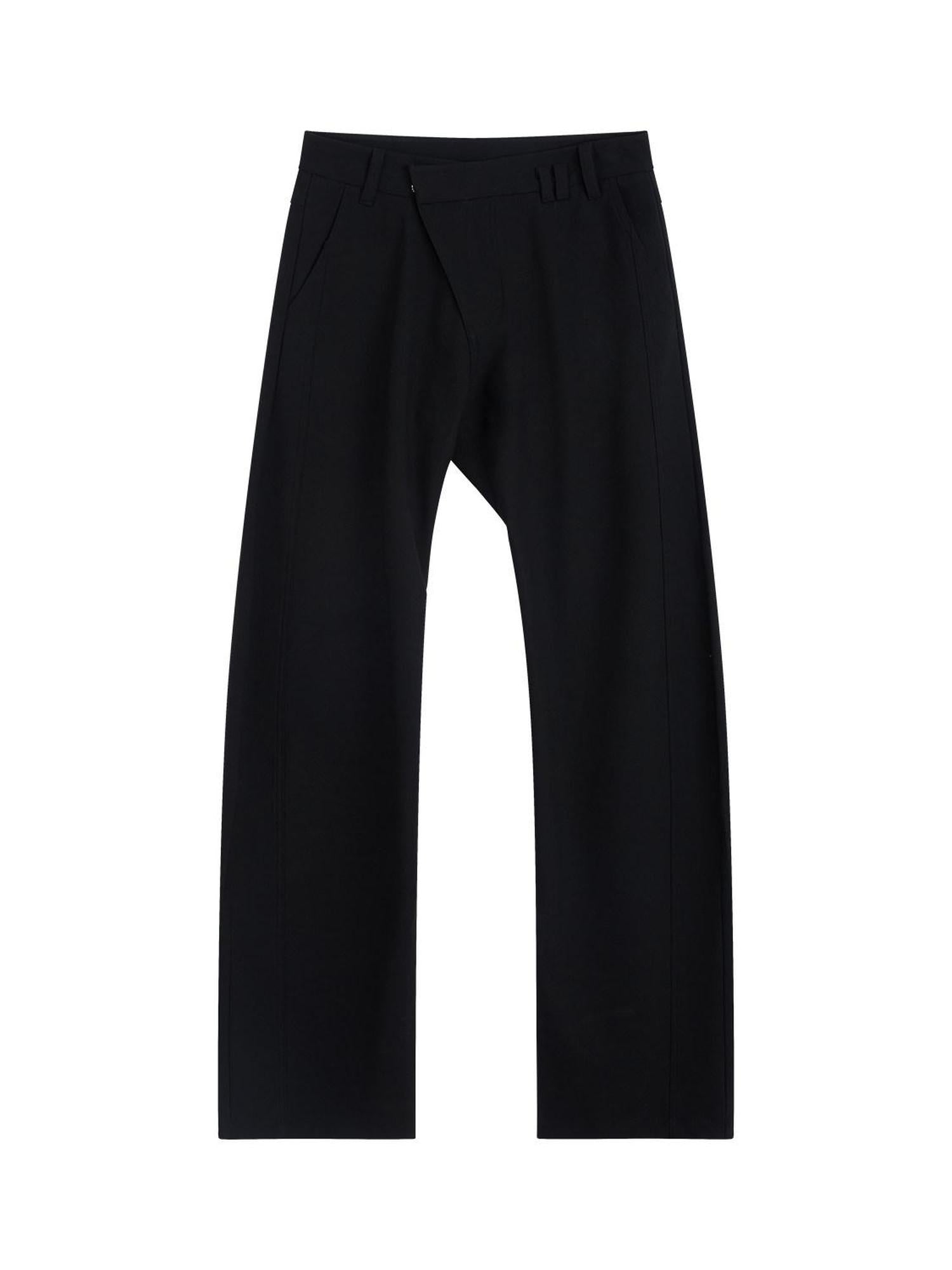 RUN TO THE FUTURE Soft Stretch Low Rise Minimal Loose Curved Tapered Women Classic Black Chinos