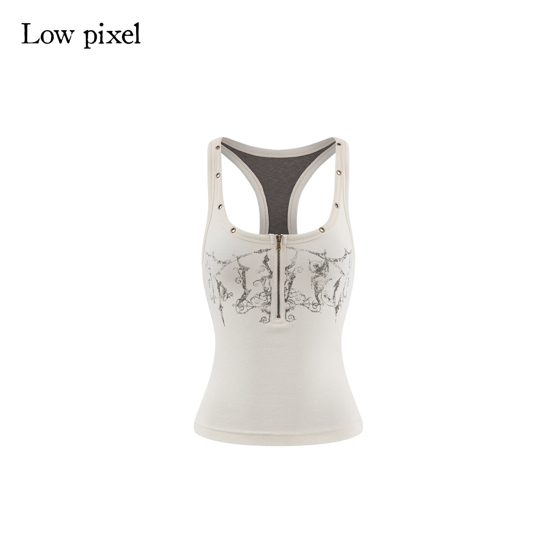 Low pixel Soft Cotton Blend Slim Urban Round Neck Racerback Women Daily Ivory Camisoles