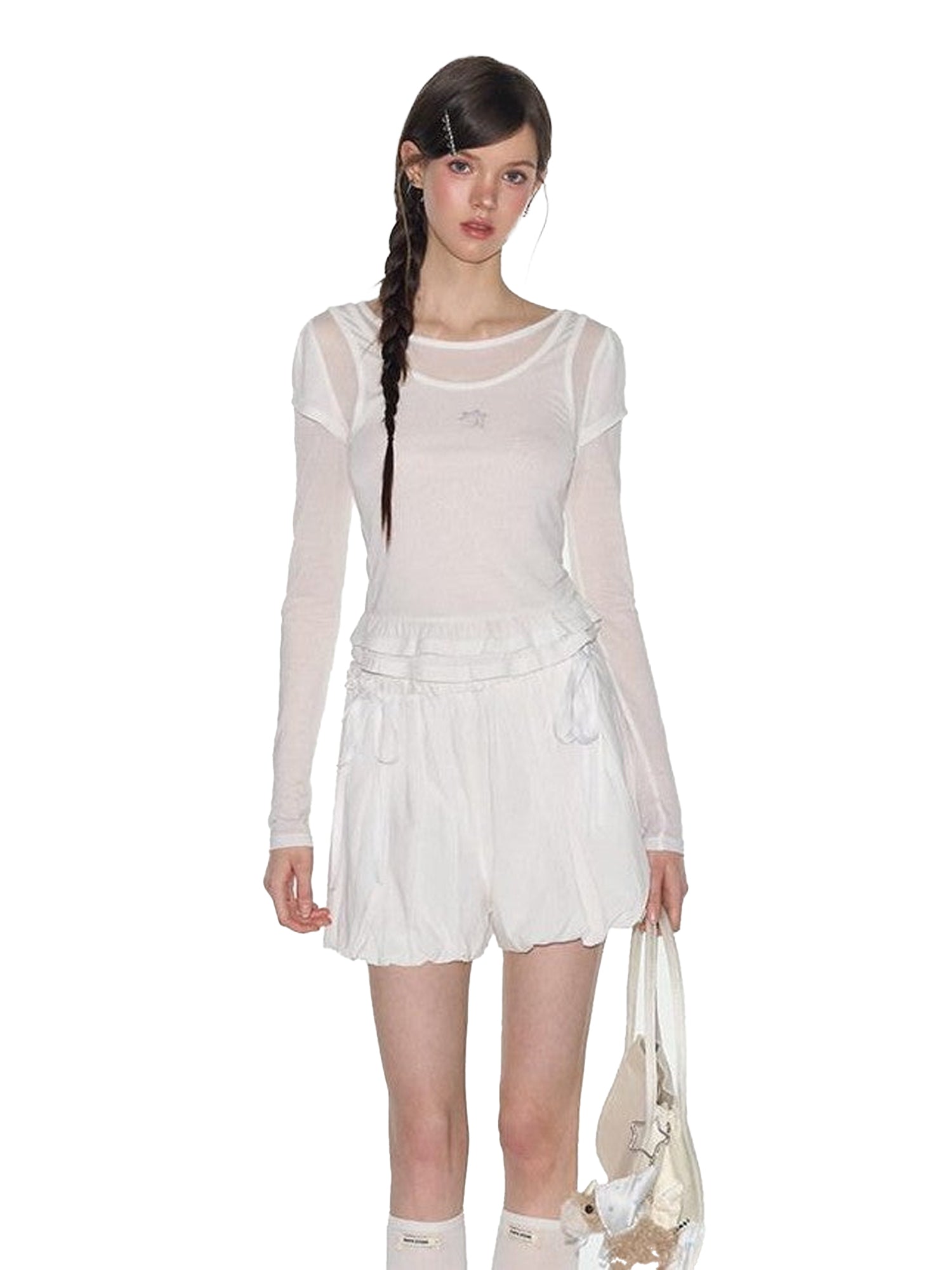 NAPSNAPS Ruffled Sheer Cutout Slim Women&