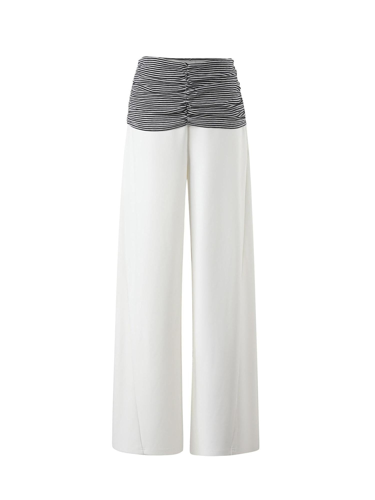 7Shiftin Recycled Fiber Stripe Patchwork Natural Waist Loose Women Wide Leg Pants