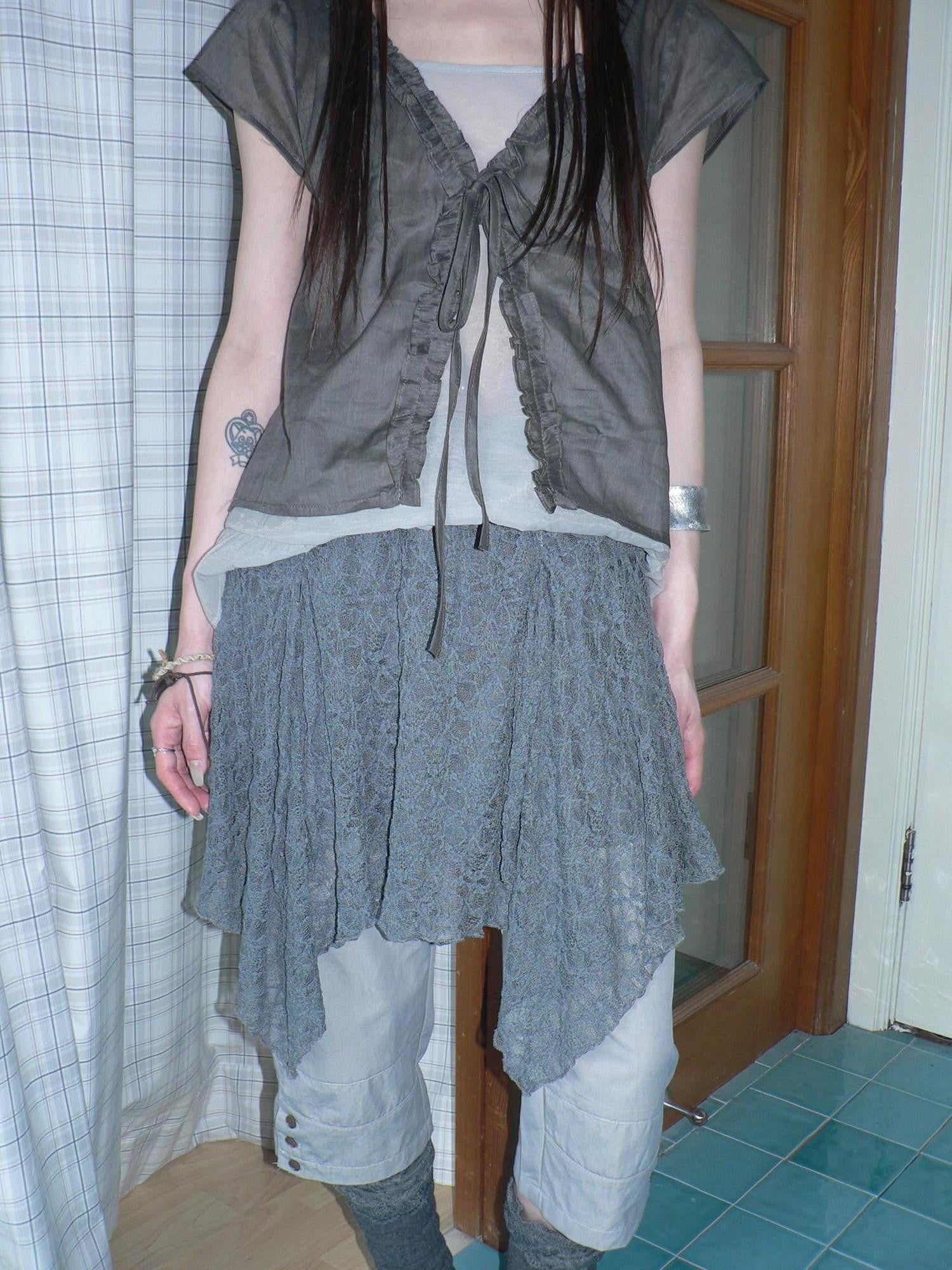 ang project Gray Patchwork Gathered Irregular Layered A Line Women&