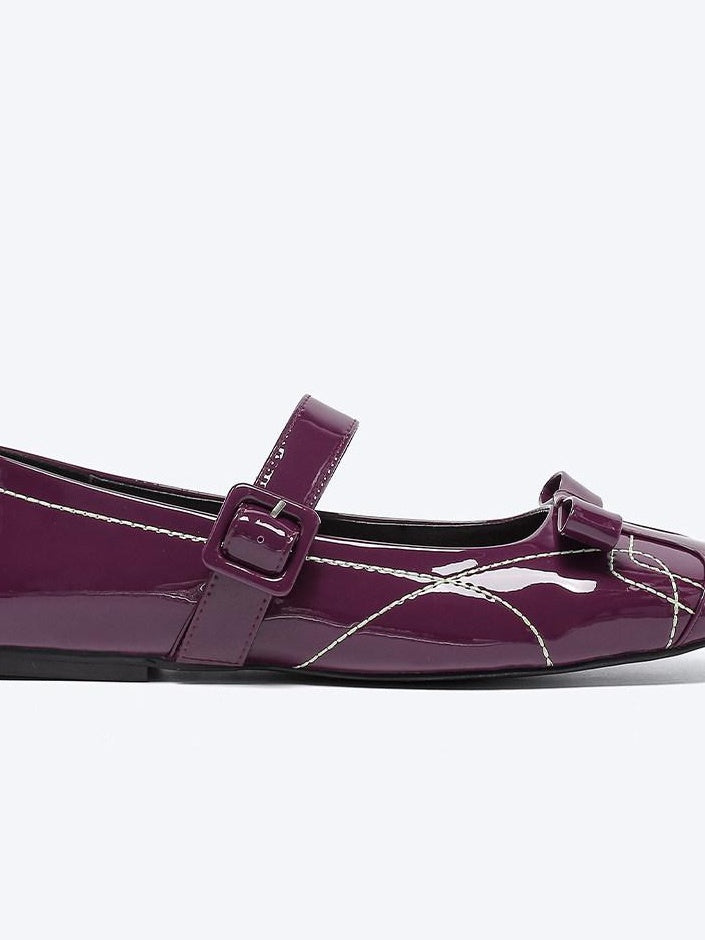 RUN TO THE FUTURE Sheepskin Insole Vintage Square Toe One Strap Low Heel Rubber Sole Women Flats