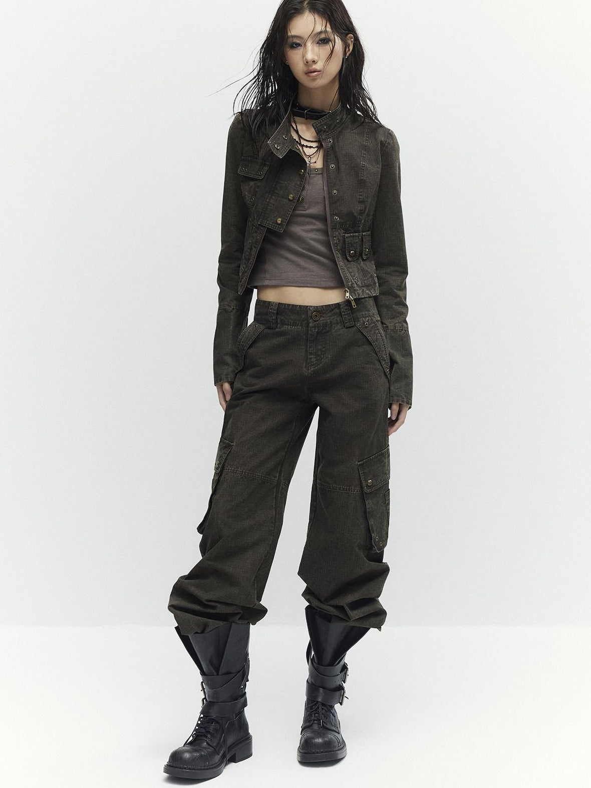 Low pixel High Waist 100 Percent Cotton Vintage Slim Fit Women Coffee Brown Straight Pants