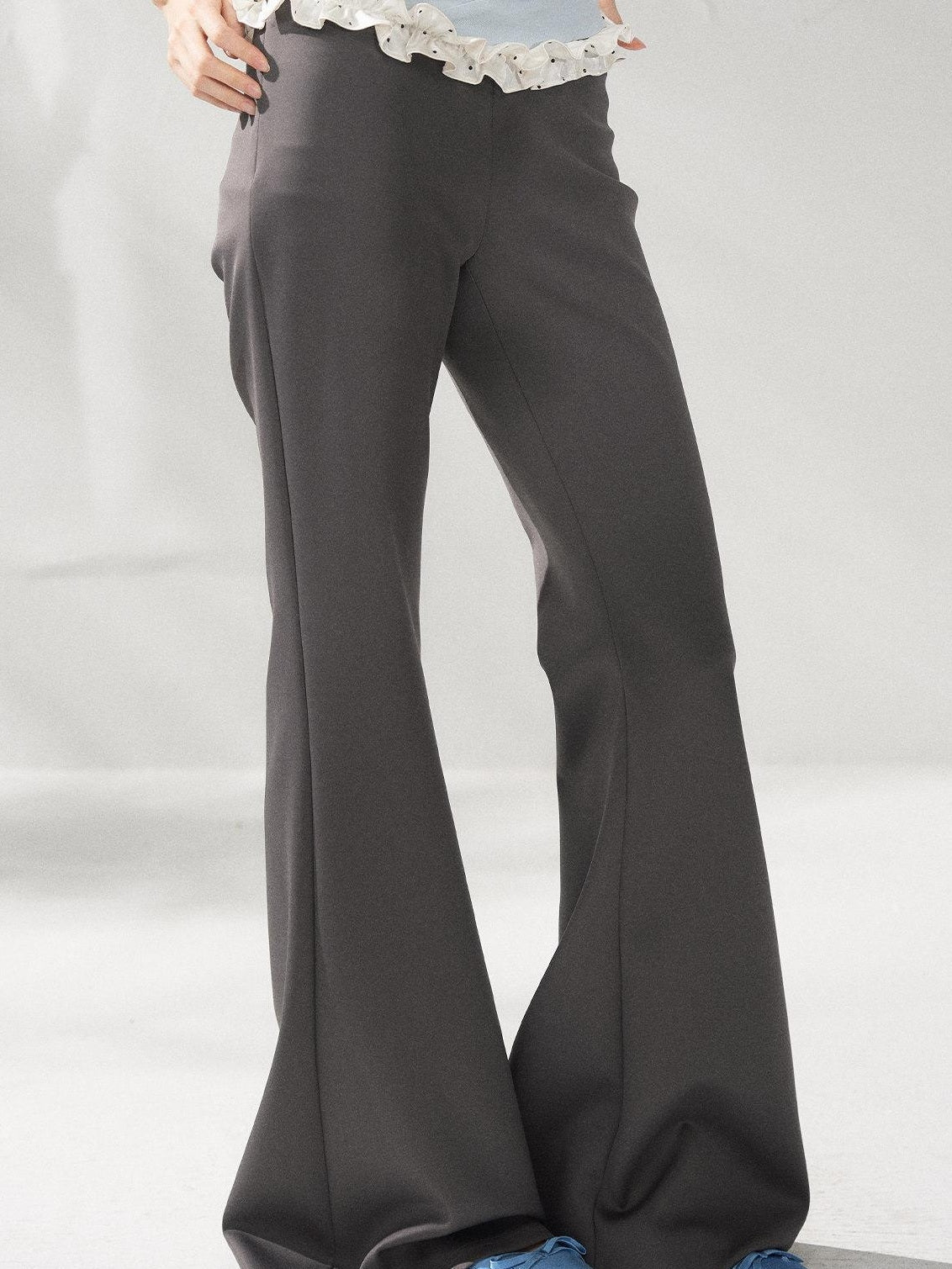 7Shiftin High Waist Minimal Commuter Micro Flare Women Office Dark Gray Flared Pants
