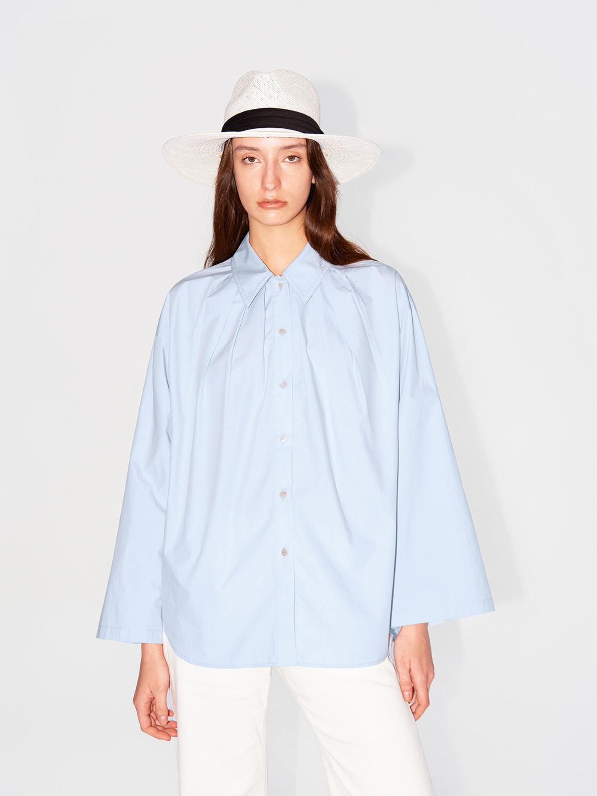 Northbutsouth Blue White Pleated Casual Loose Relaxed Fit Women&