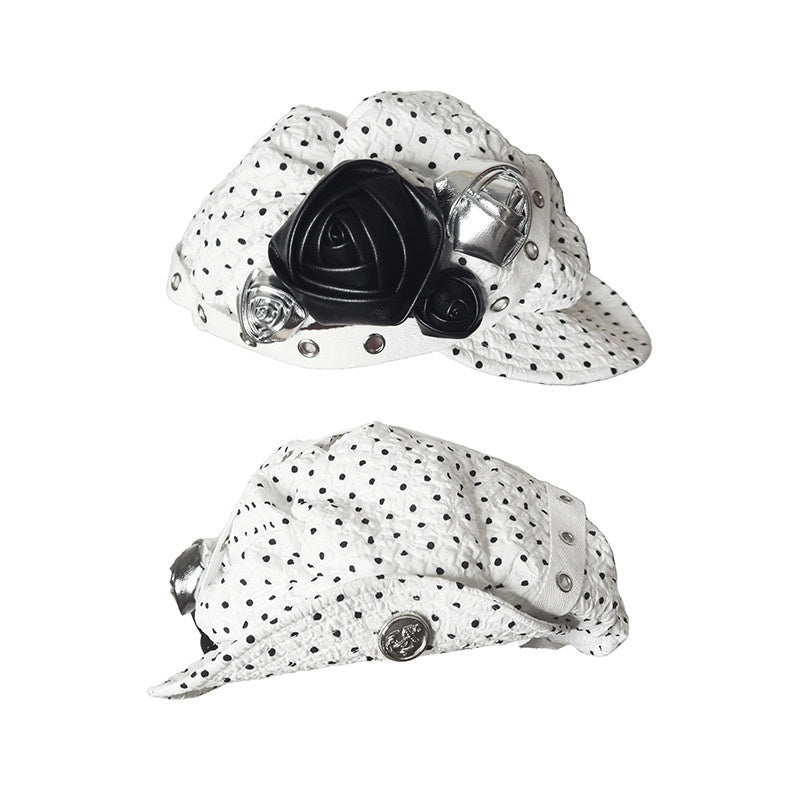 nit alcove Handmade Bow Casual Short Brim Polka Dot Beret Women White Size M 56 Cm Hats