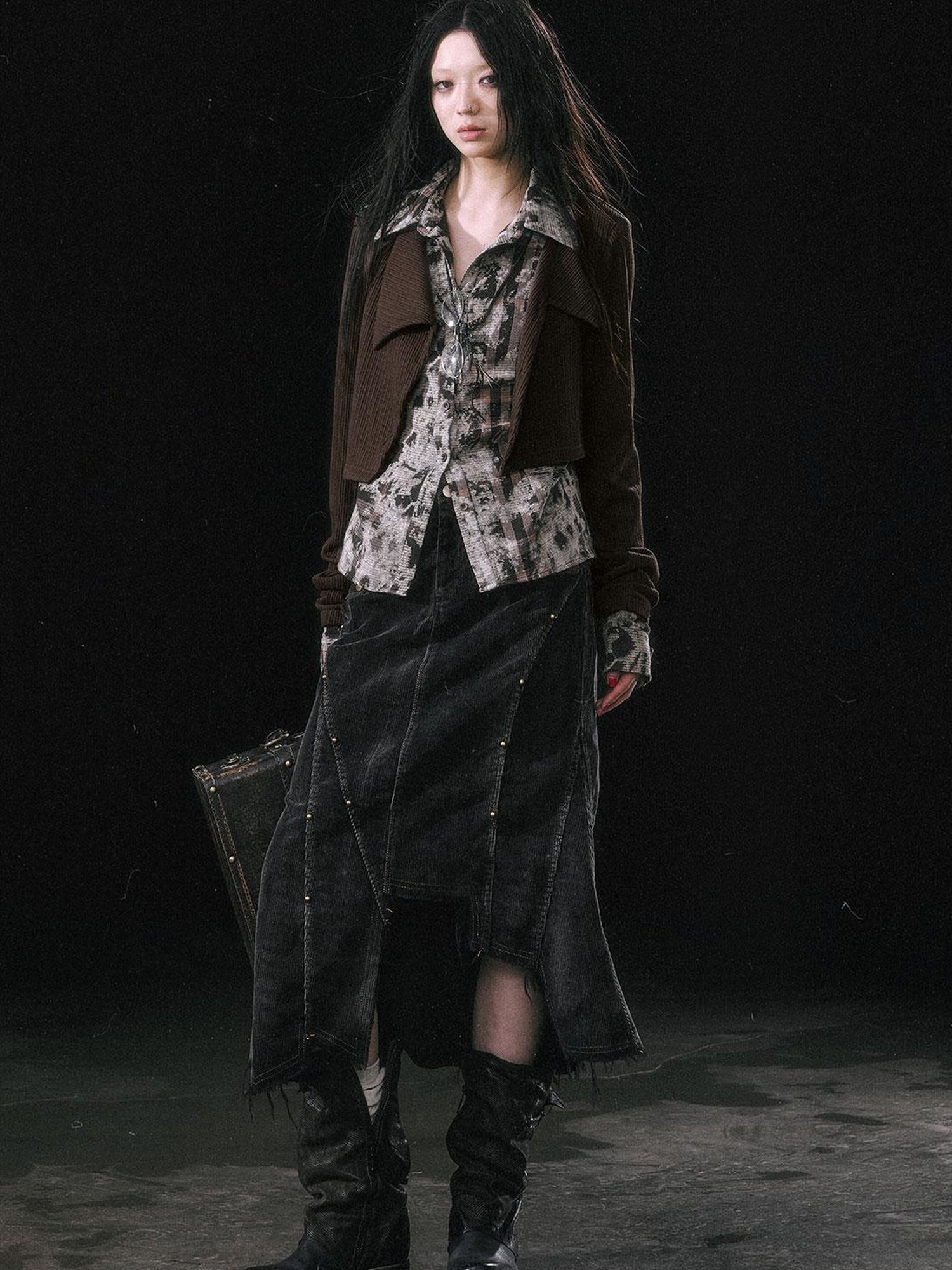 Update c Asymmetrical Patchwork Slit Mermaid Skirt