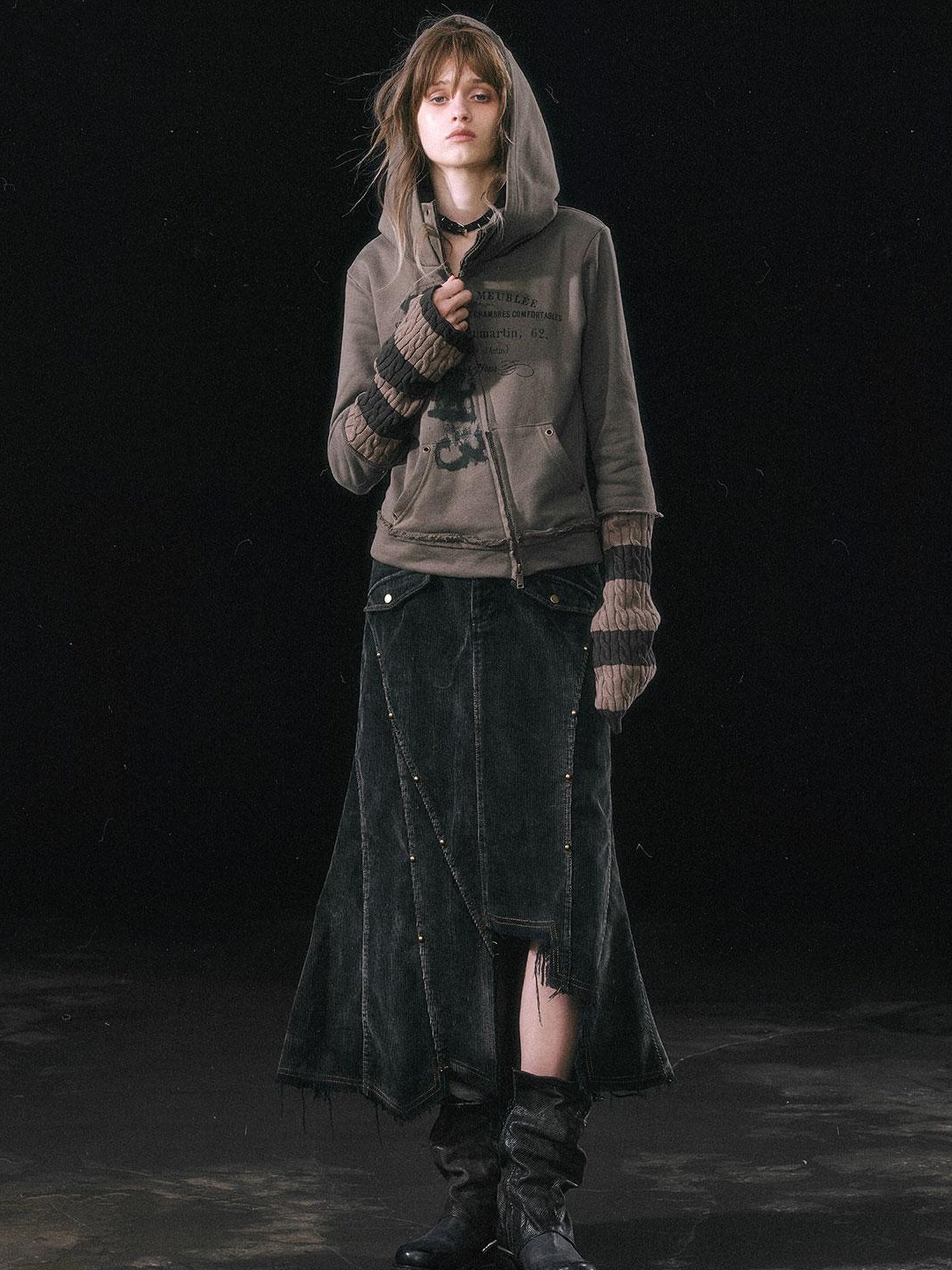 Update c Asymmetrical Patchwork Slit Mermaid Skirt