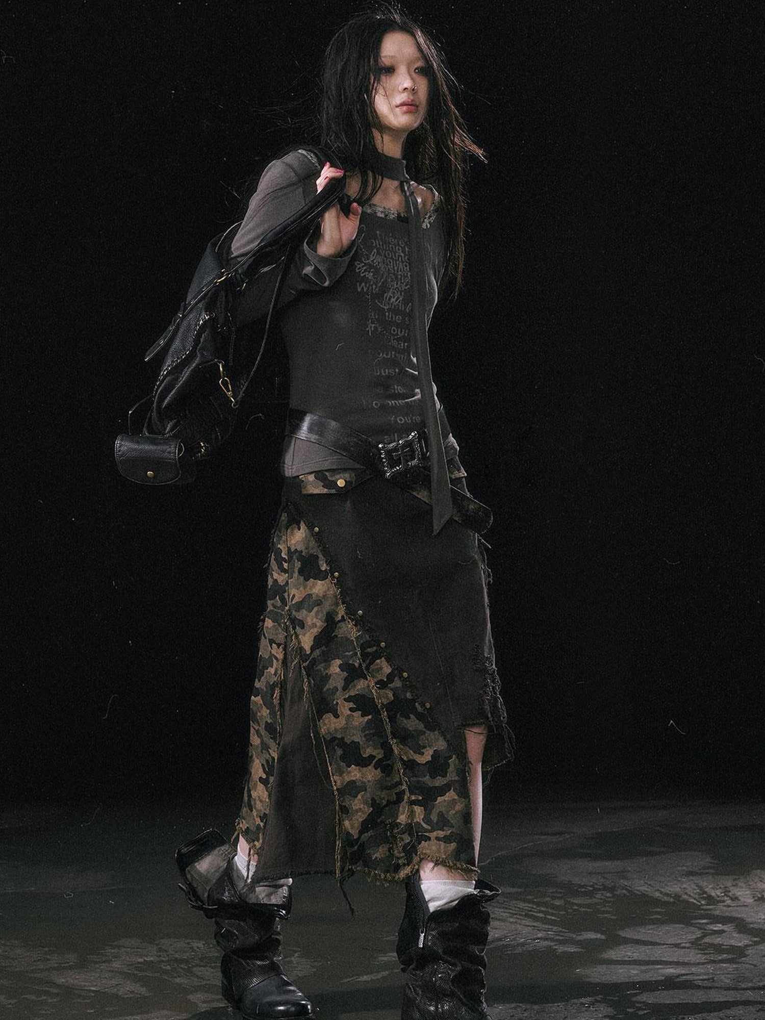 Update c Asymmetrical Patchwork Slit Mermaid Skirt