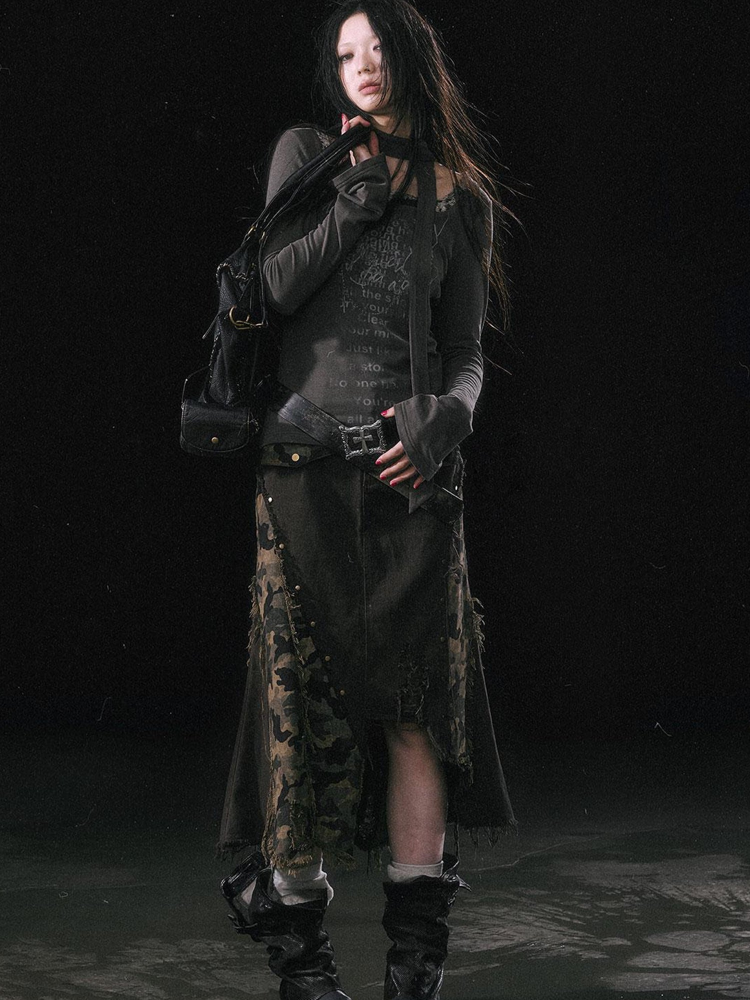 Update c Asymmetrical Patchwork Slit Mermaid Skirt