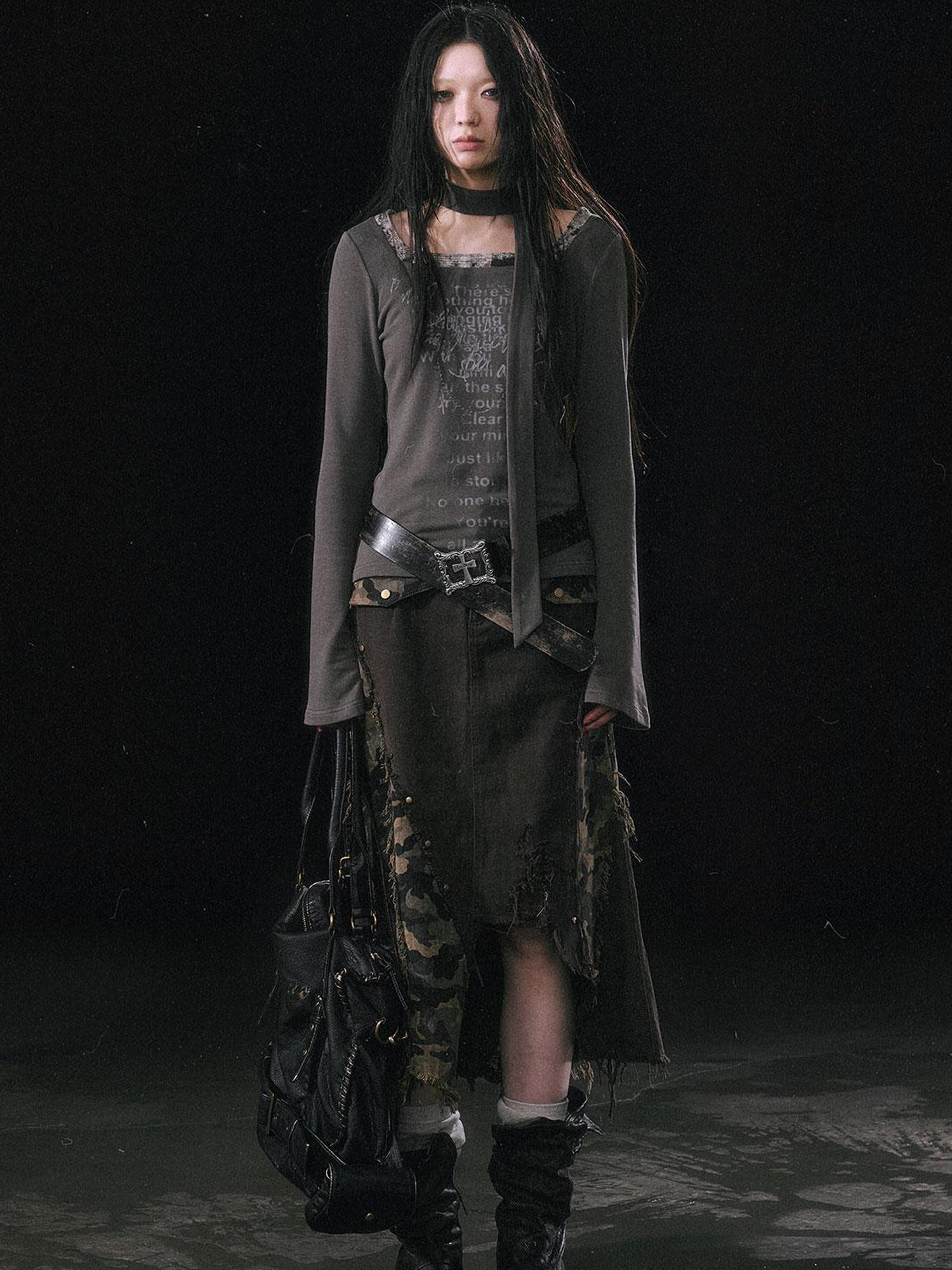 Update c Asymmetrical Patchwork Slit Mermaid Skirt