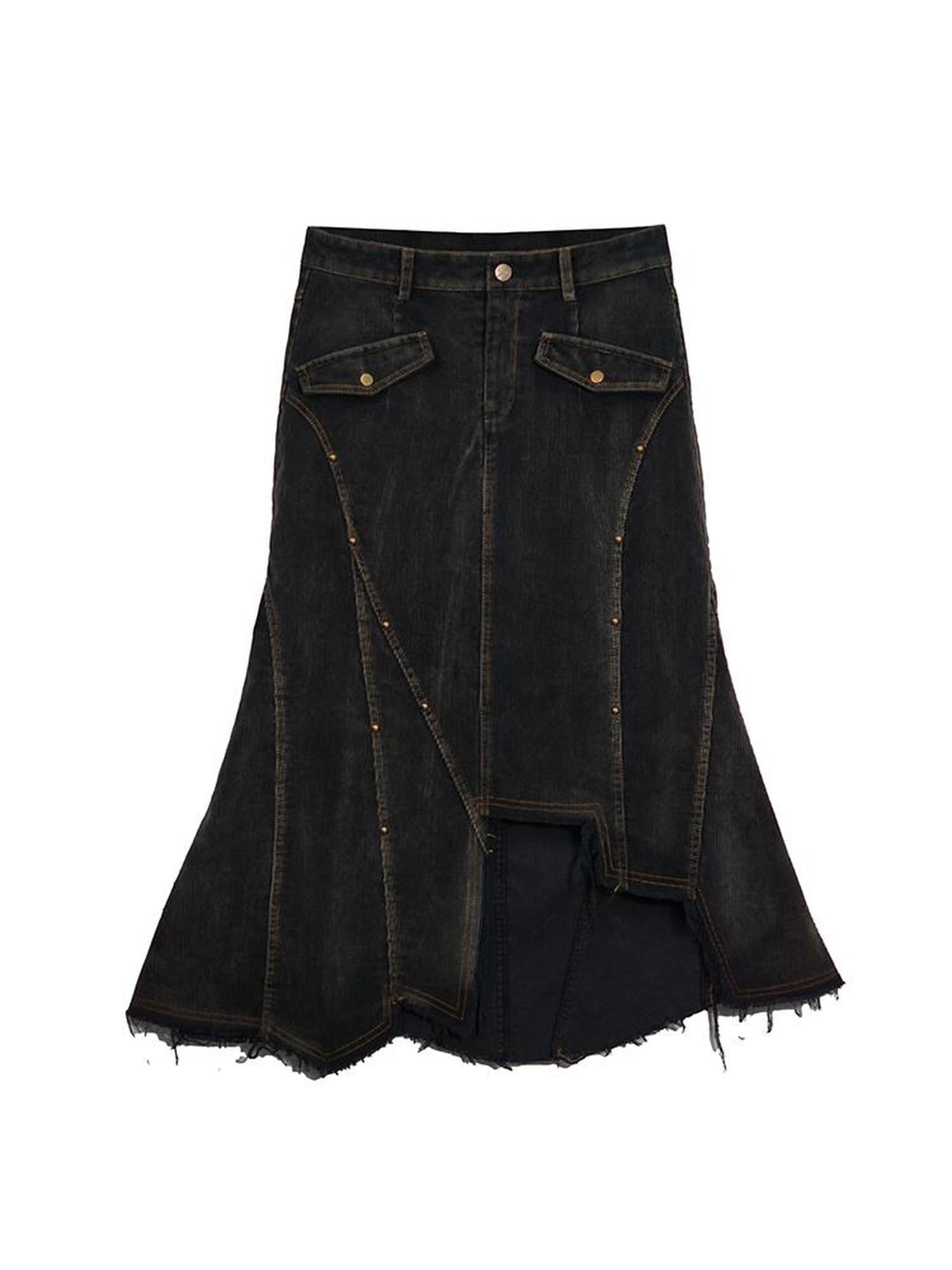 Update c Asymmetrical Patchwork Slit Mermaid Skirt