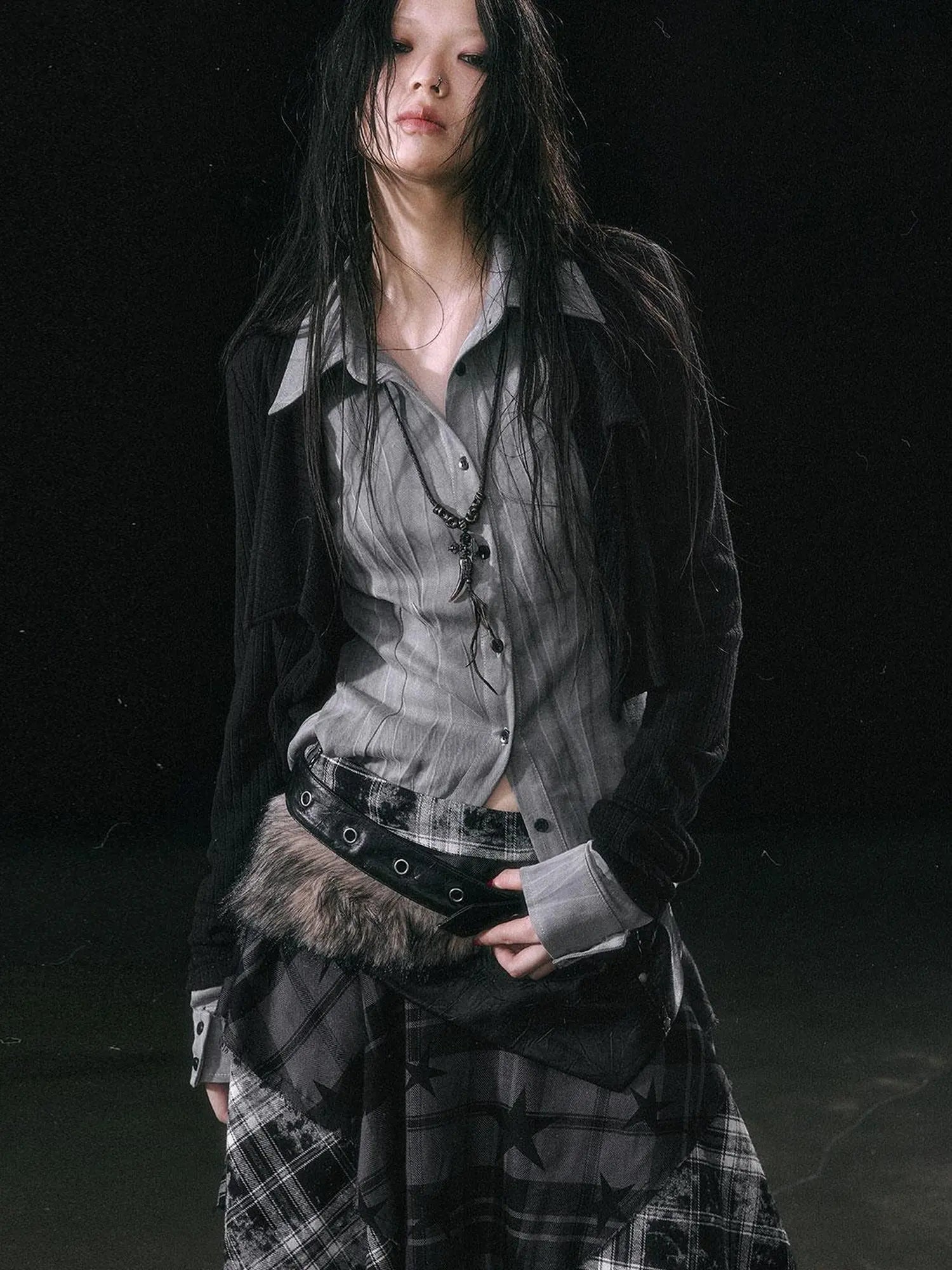 Contrast Patchwork Fake Two Layer Shirt