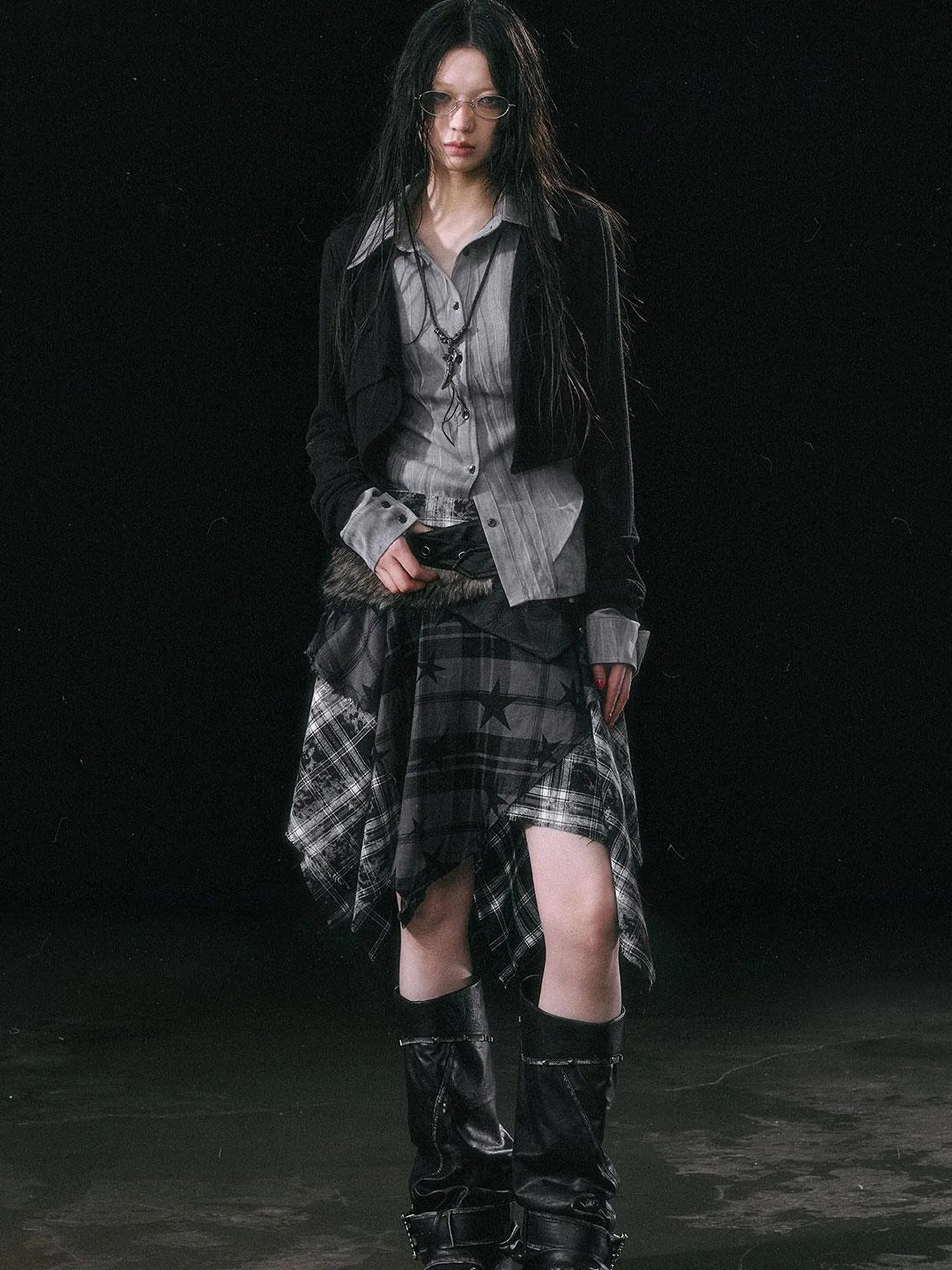 Contrast Patchwork Fake Two Layer Shirt