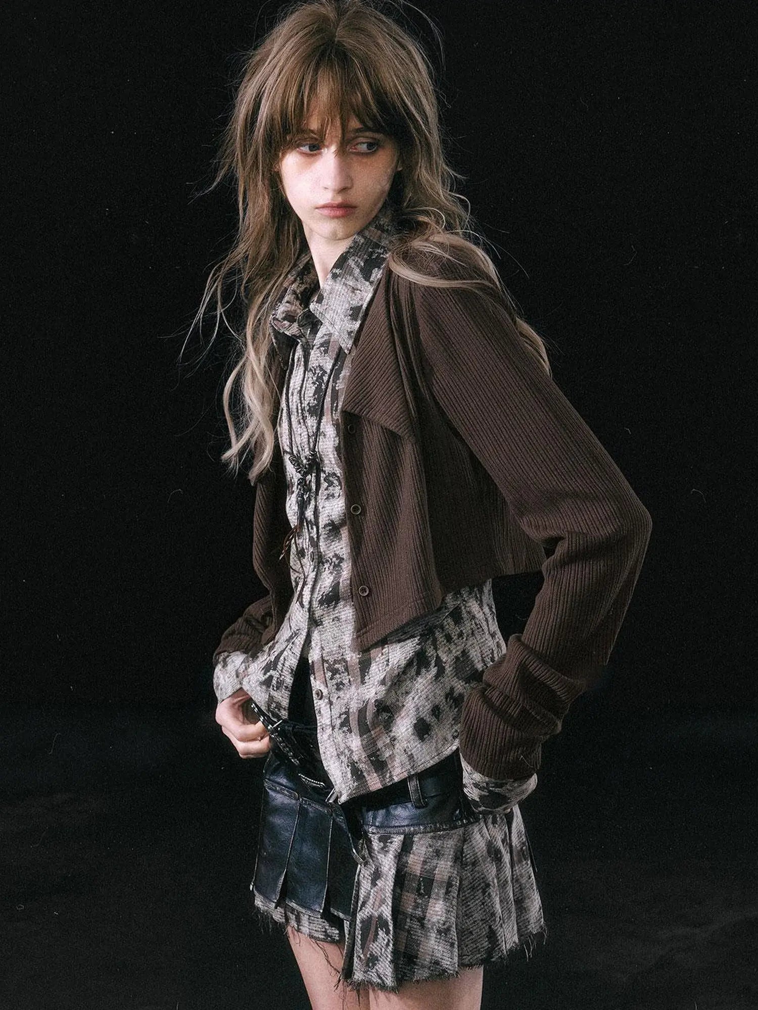 Contrast Patchwork Fake Two Layer Shirt