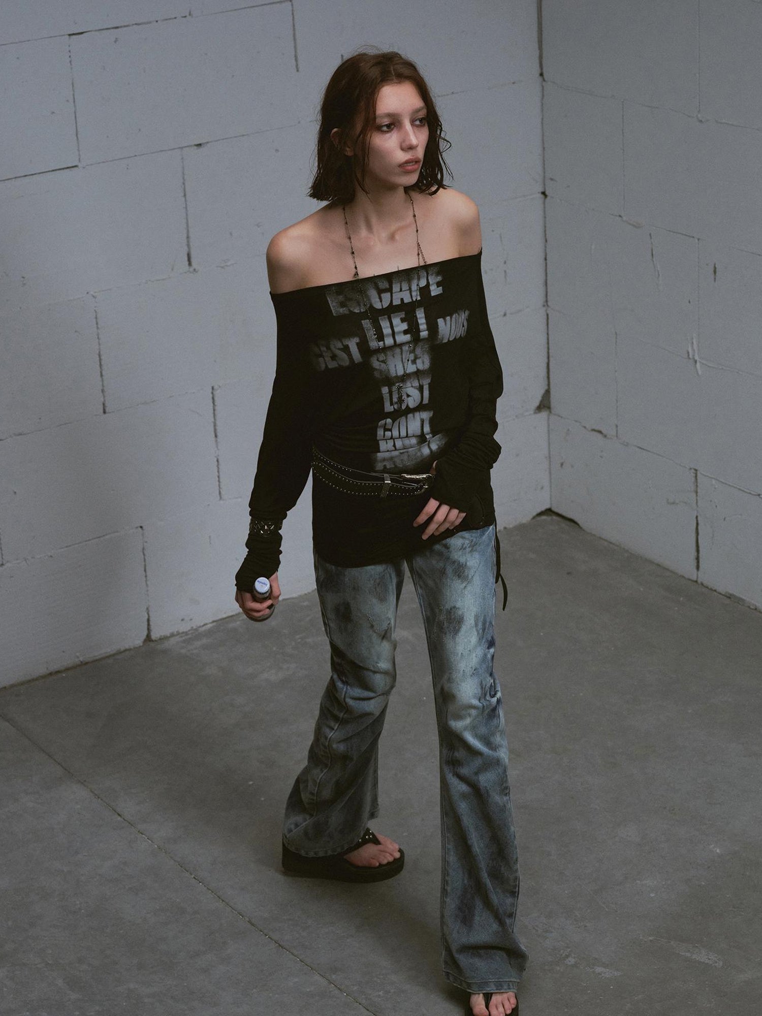 Update c Cross Print Rayon Batwing Long Sleeve Tee