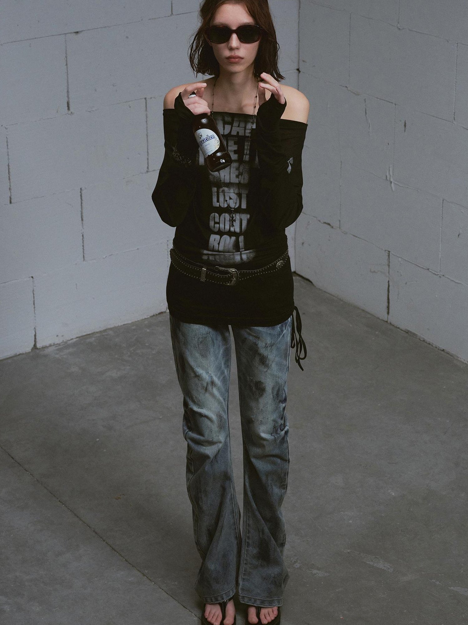 Update c Cross Print Rayon Batwing Long Sleeve Tee