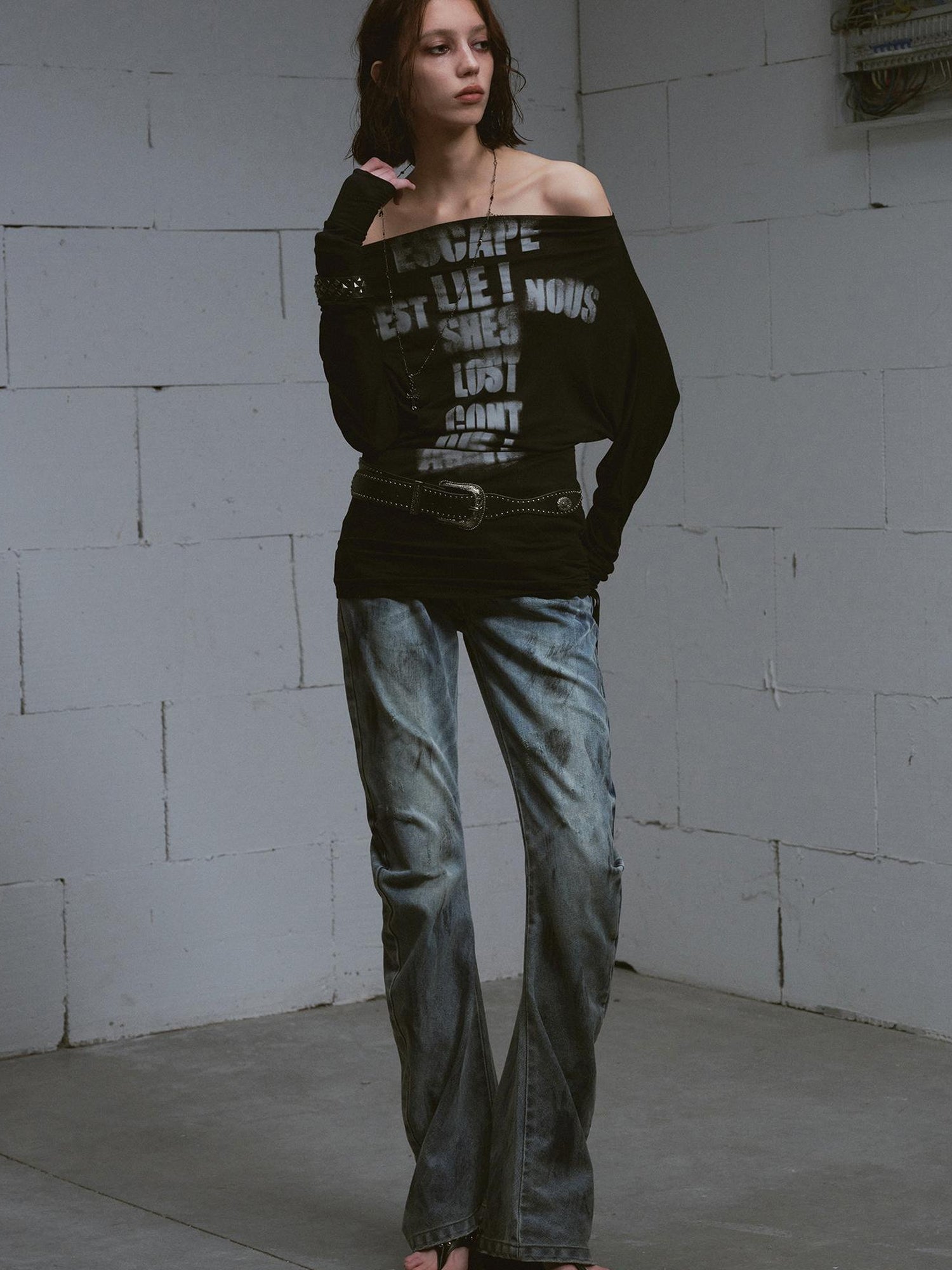 Update c Cross Print Rayon Batwing Long Sleeve Tee
