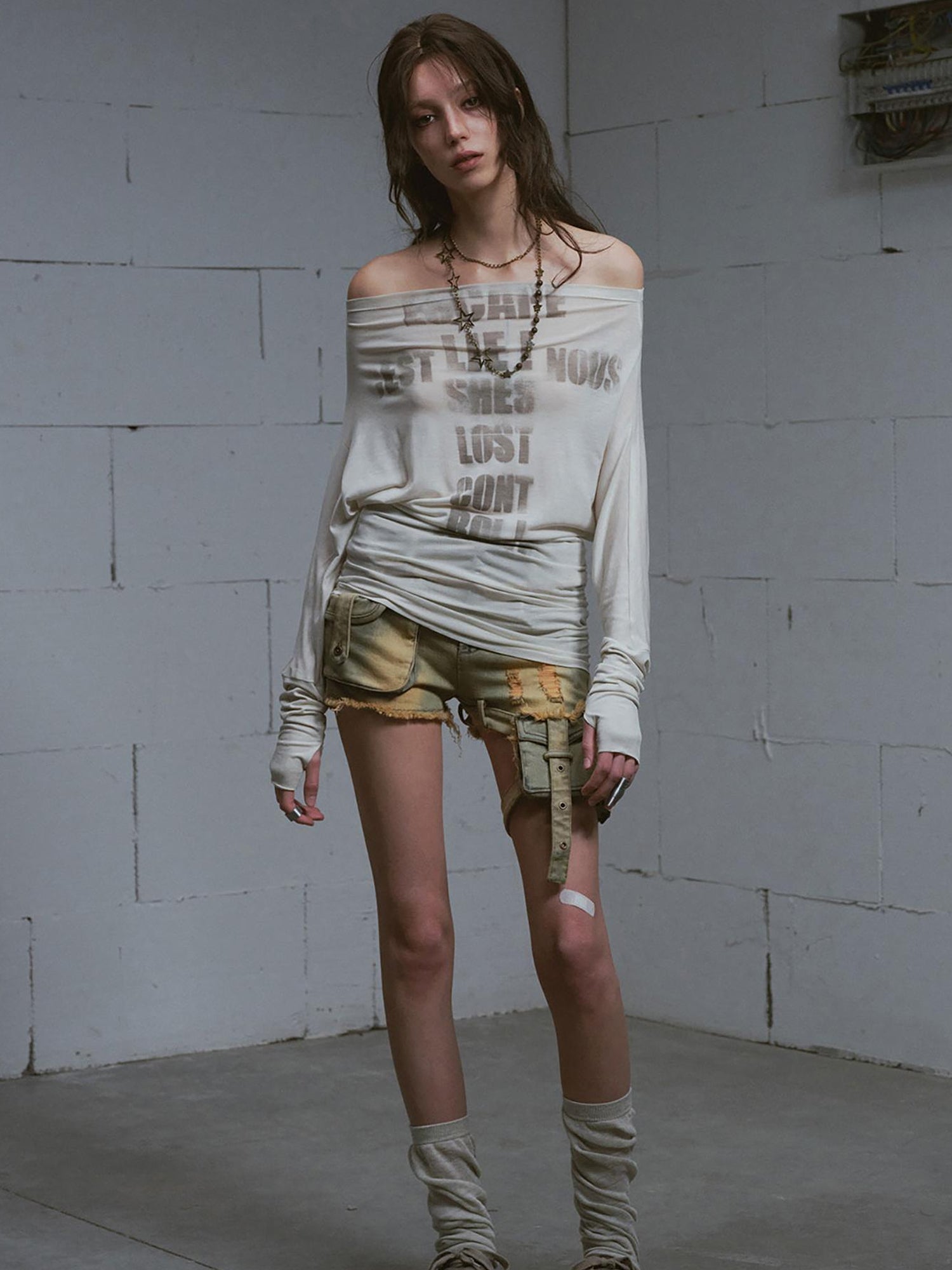 Update c Cross Print Rayon Batwing Long Sleeve Tee