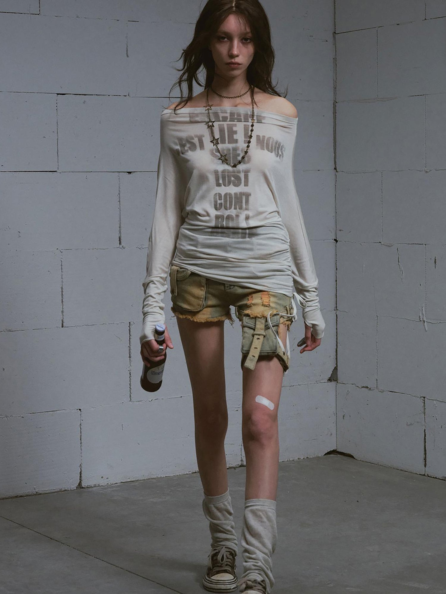 Update c Cross Print Rayon Batwing Long Sleeve Tee
