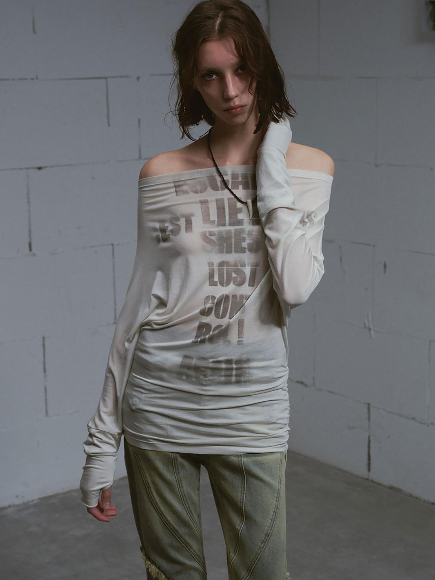Update c Cross Print Rayon Batwing Long Sleeve Tee
