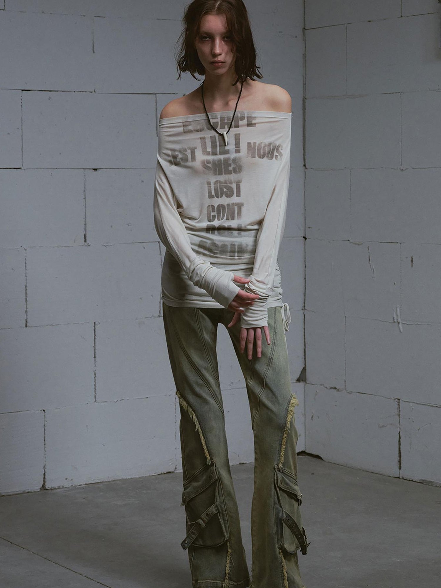 Update c Cross Print Rayon Batwing Long Sleeve Tee