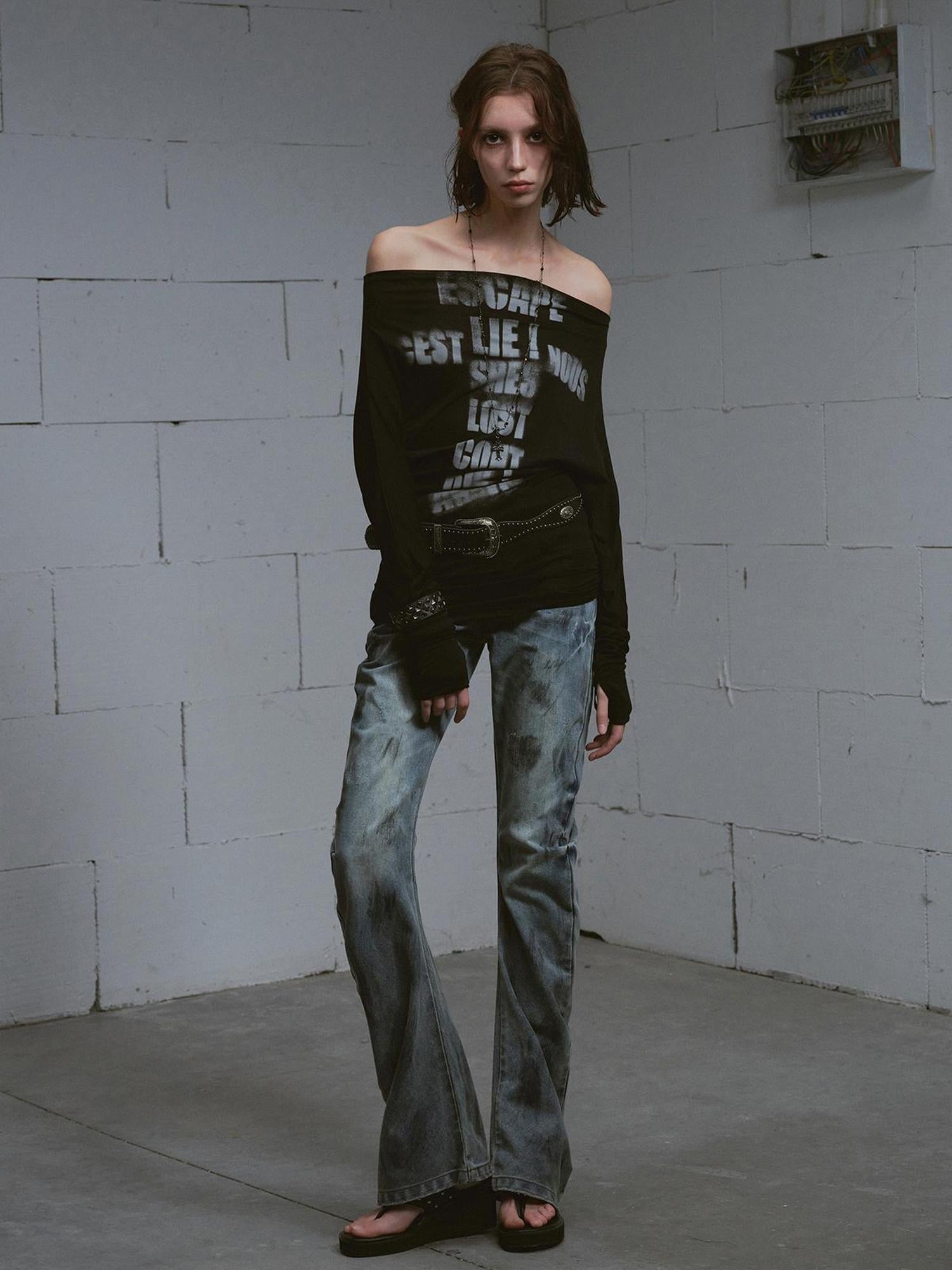 Update c Cross Print Rayon Batwing Long Sleeve Tee