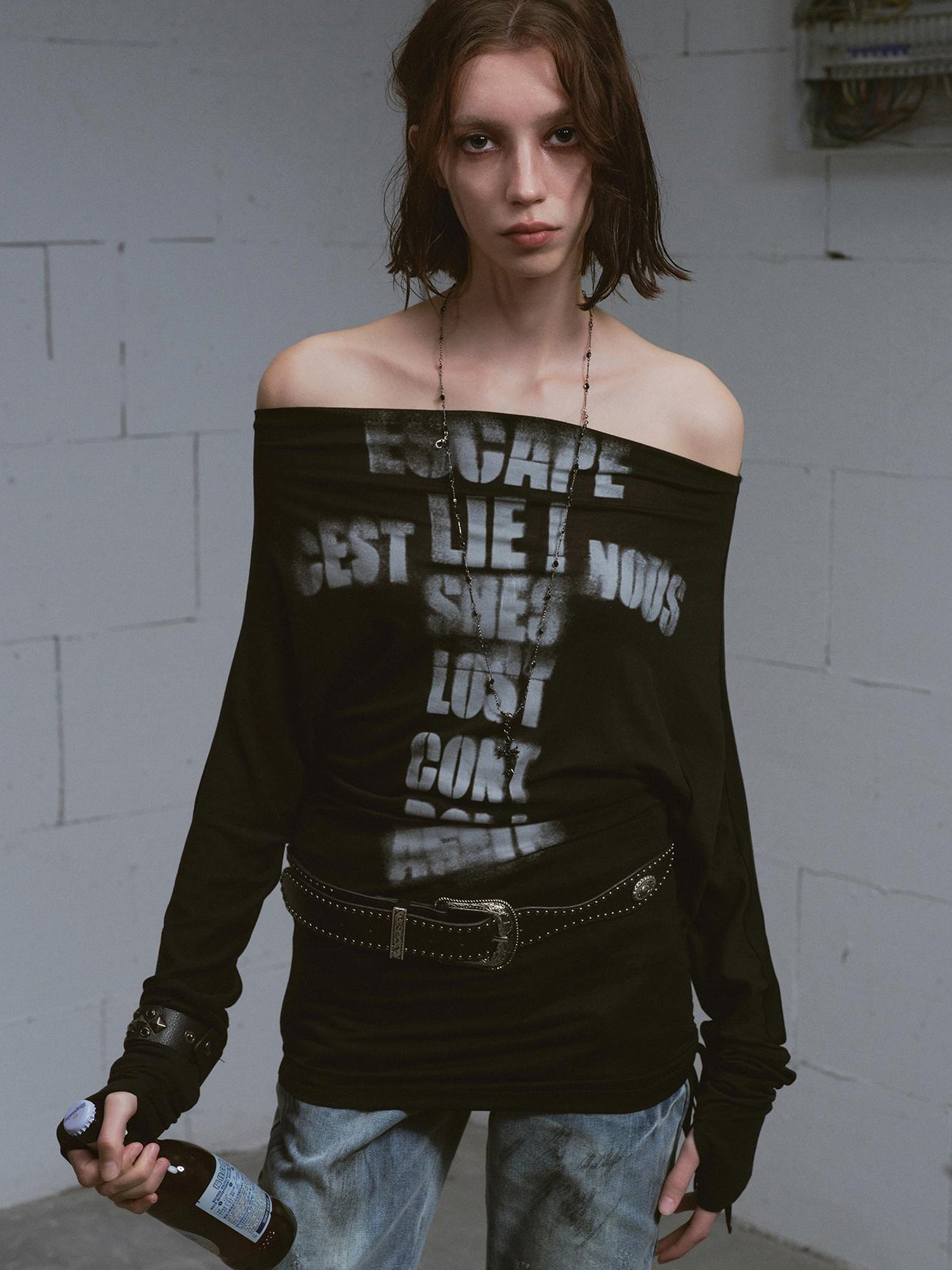 Update c Cross Print Rayon Batwing Long Sleeve Tee