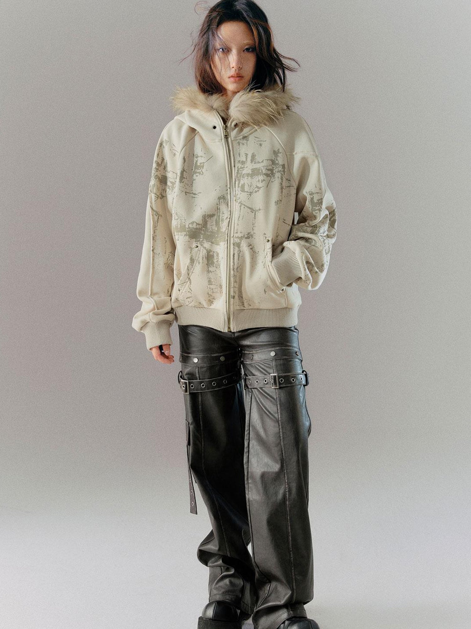 c Deconstructed Vintage Rub Off Leather Pants