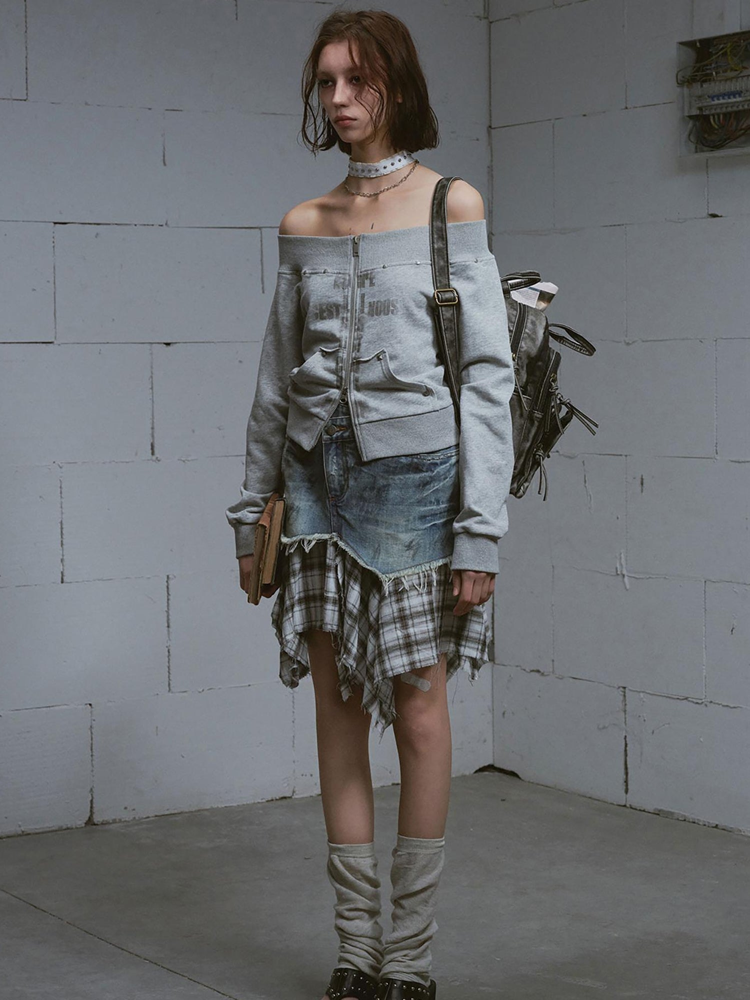 Update c Dirty Wash Deconstructed Checkered Denim Skirt