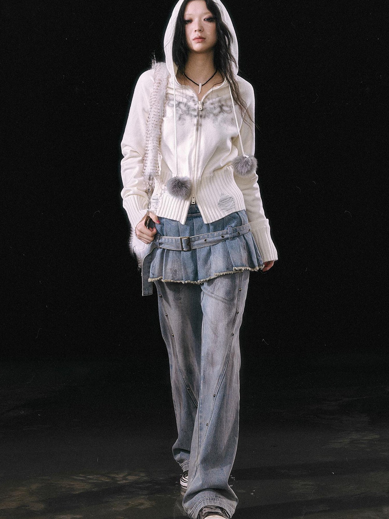 Update c Dirty Wash Denim Cargo Culottes With Pleated Skirt