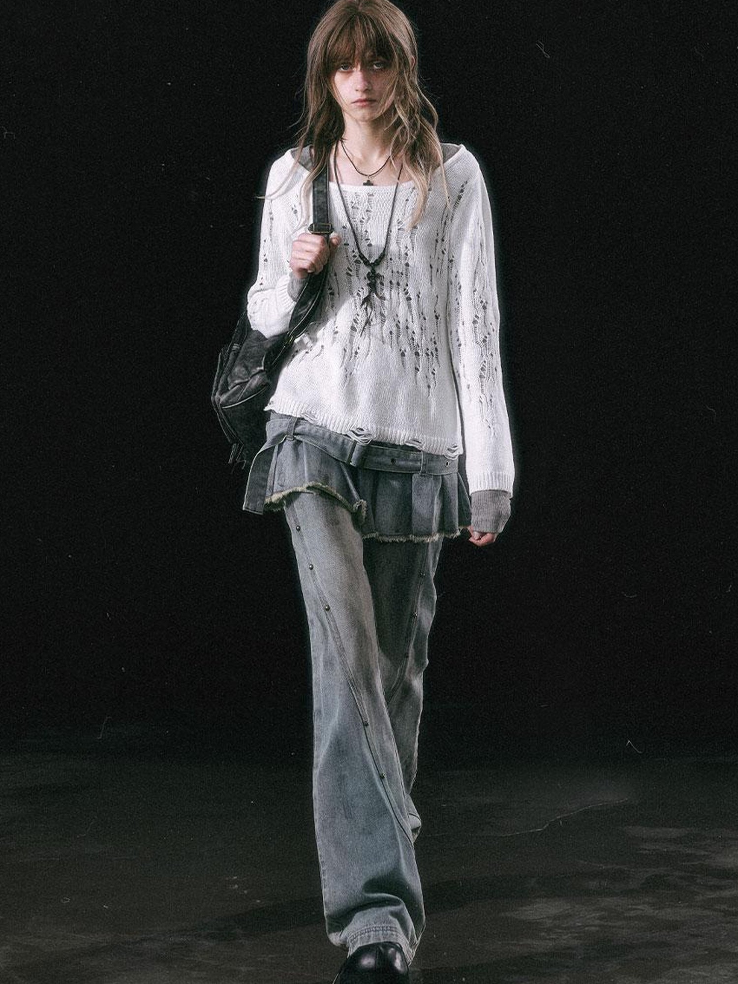 Update c Dirty Wash Denim Cargo Culottes With Pleated Skirt