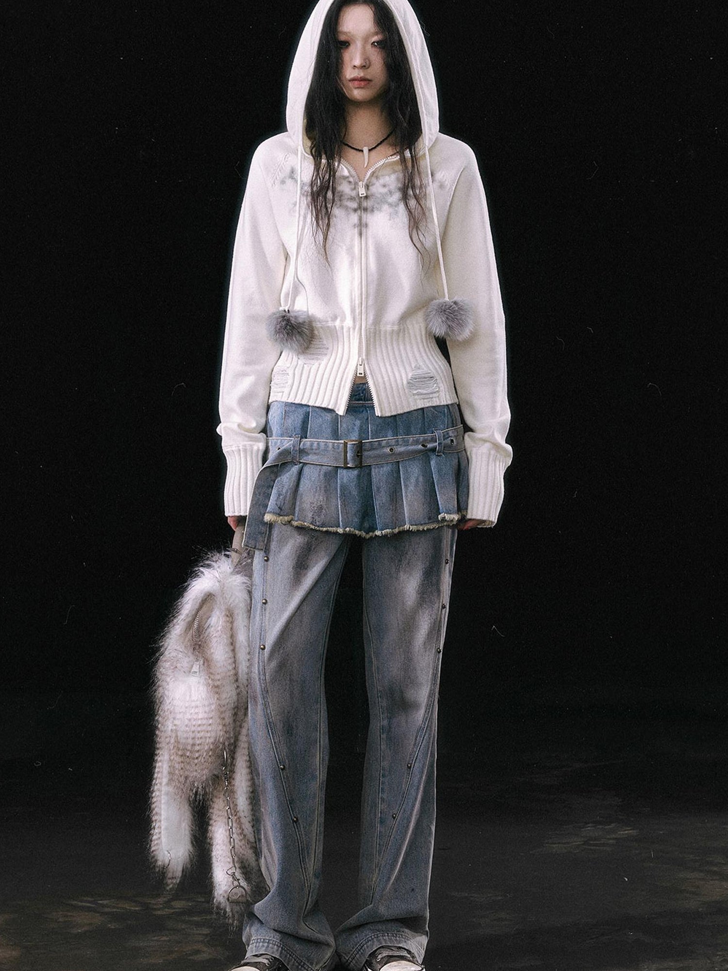 Update c Dirty Wash Denim Cargo Culottes With Pleated Skirt