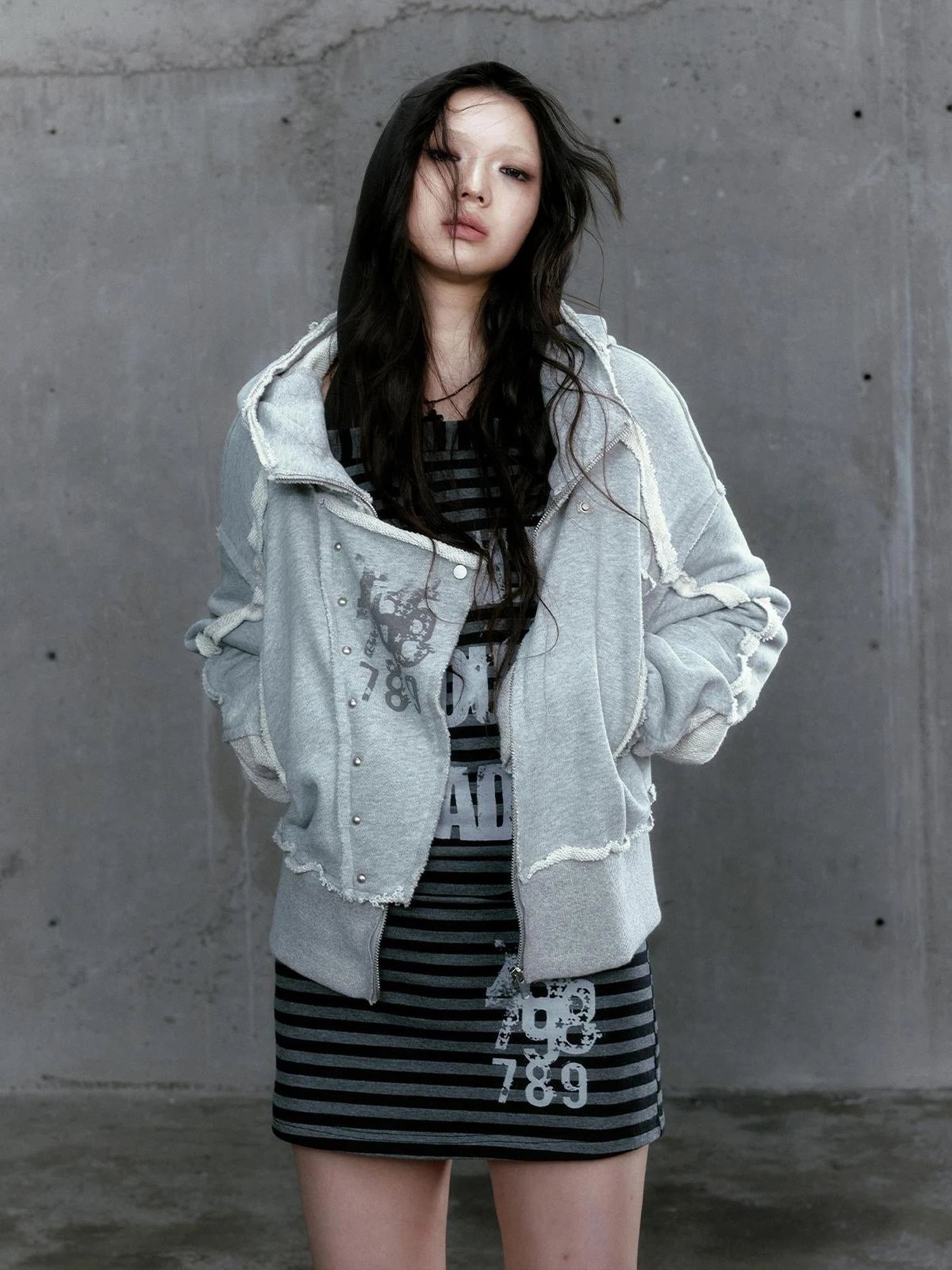 Distressed Digital Print Hooded Sweatshirt