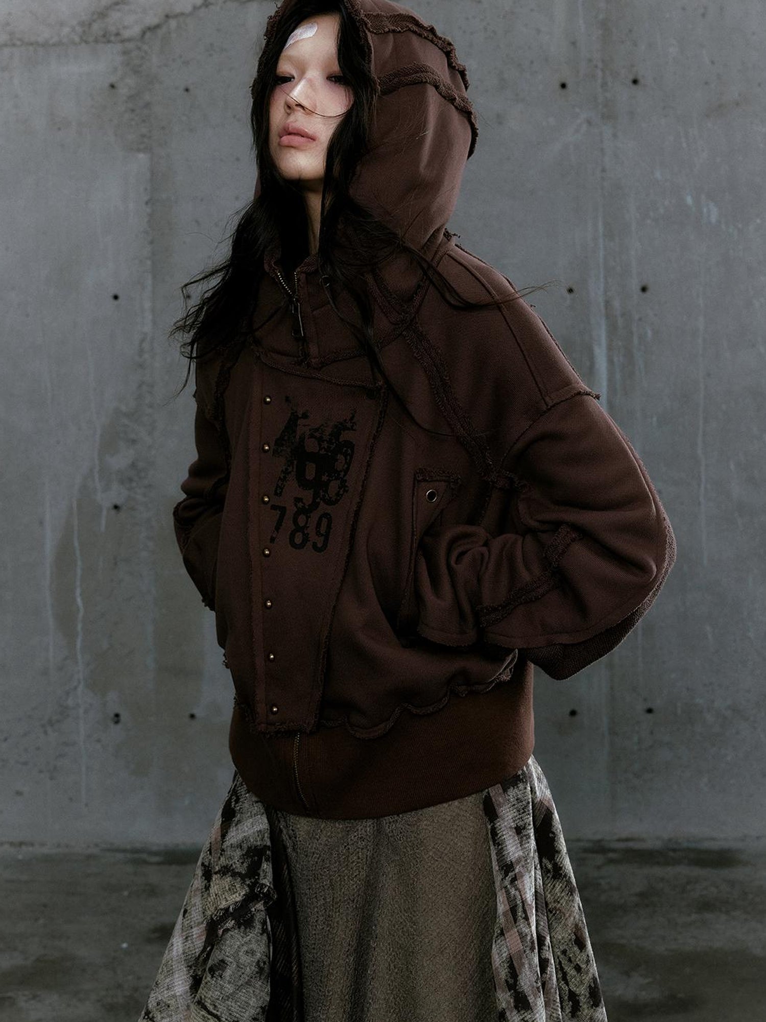 c Distressed Digital Print Hooded Sweatshirt