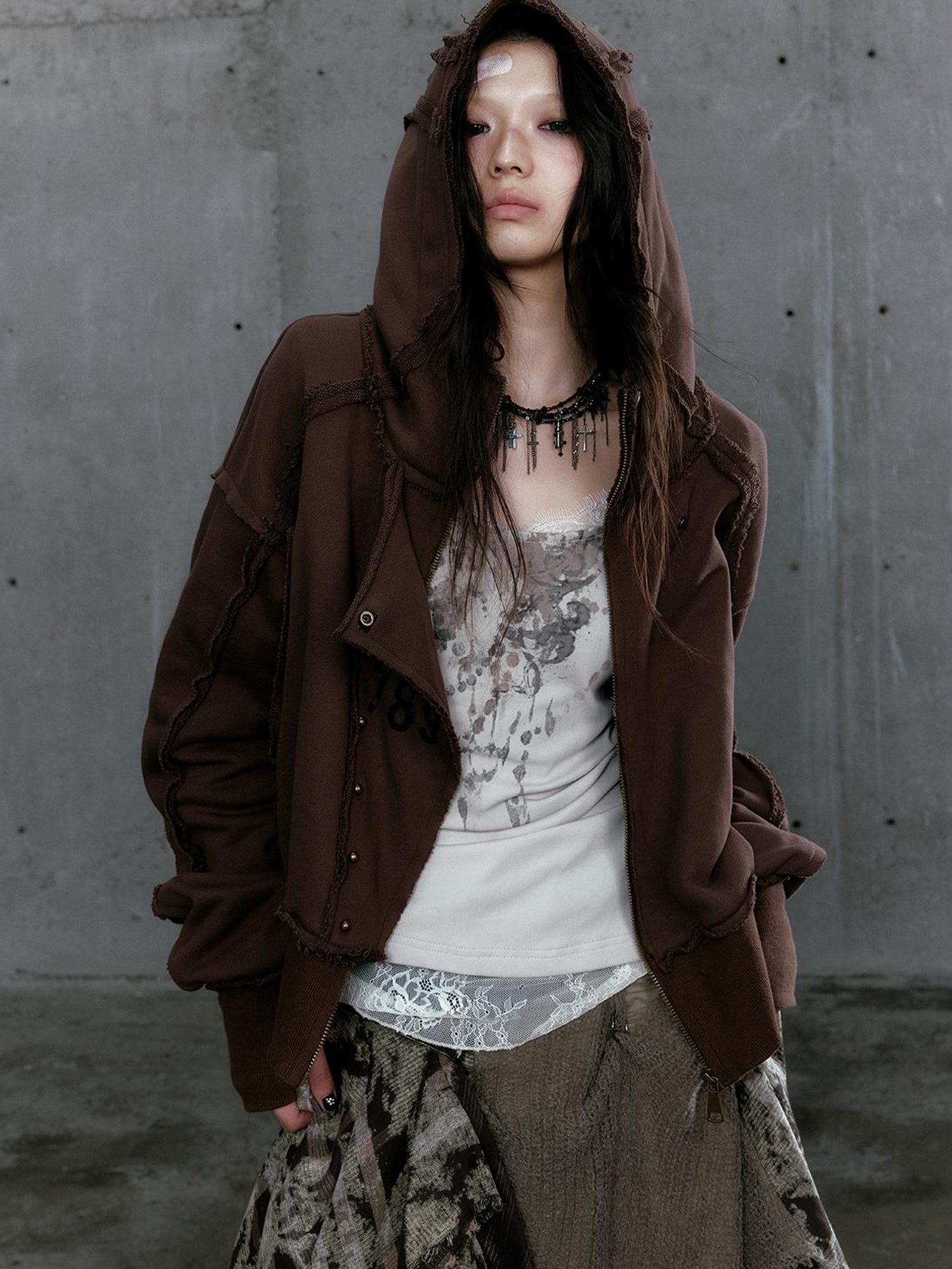 c Distressed Digital Print Hooded Sweatshirt