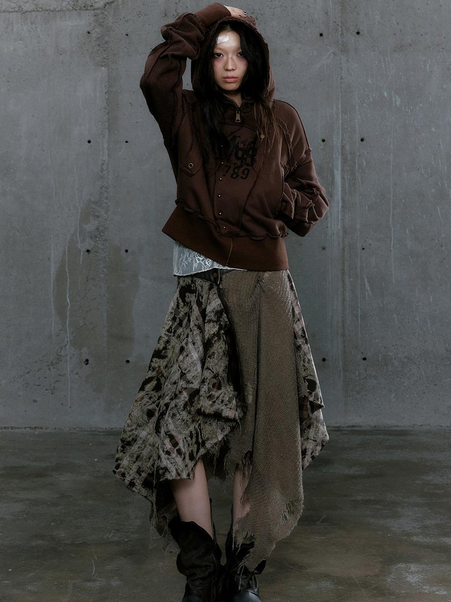 c Distressed Digital Print Hooded Sweatshirt