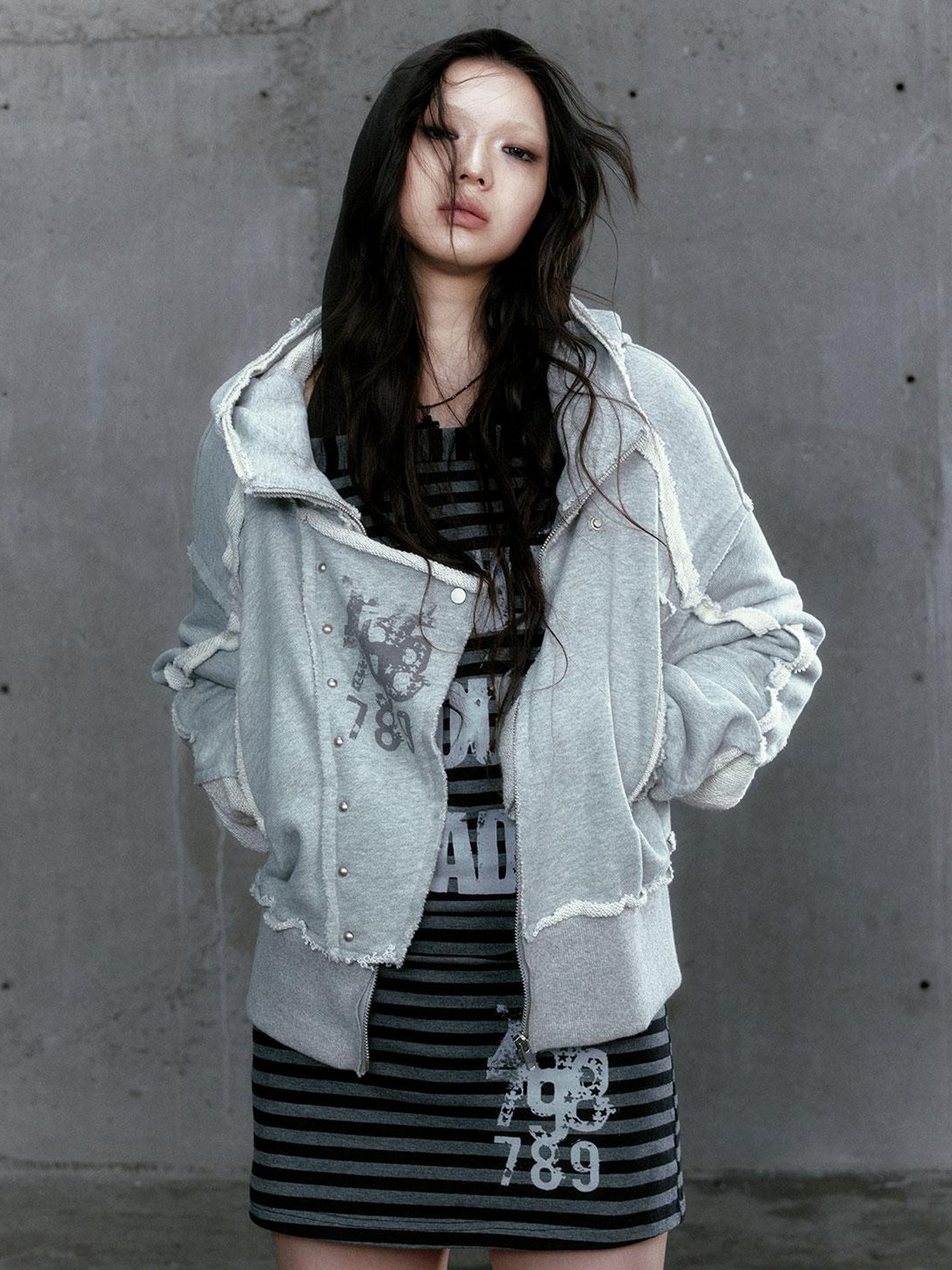 c Distressed Digital Print Hooded Sweatshirt