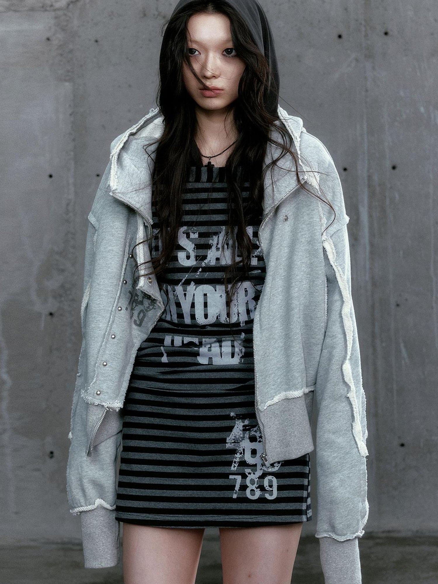 c Distressed Digital Print Hooded Sweatshirt