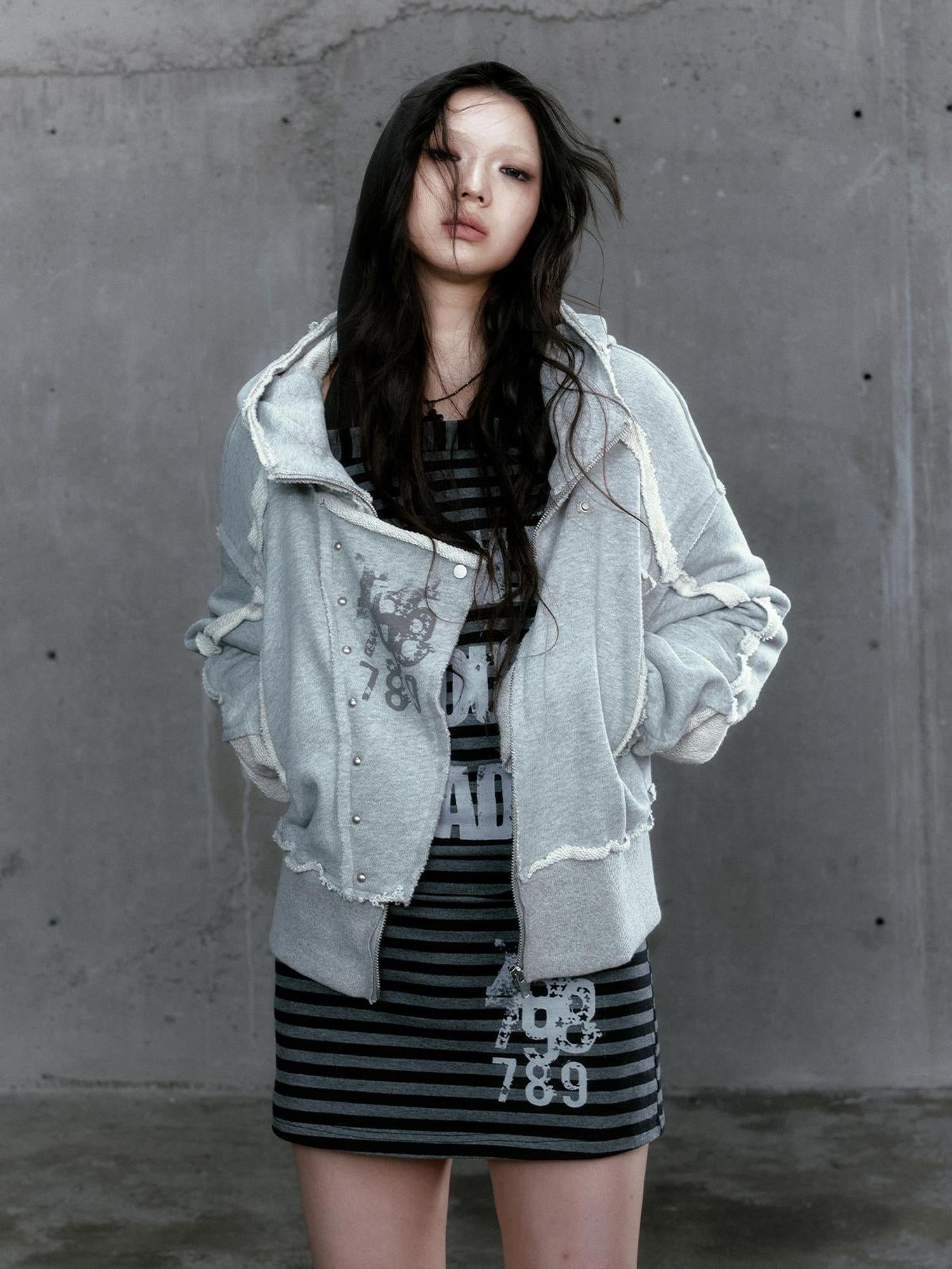 c Distressed Digital Print Hooded Sweatshirt