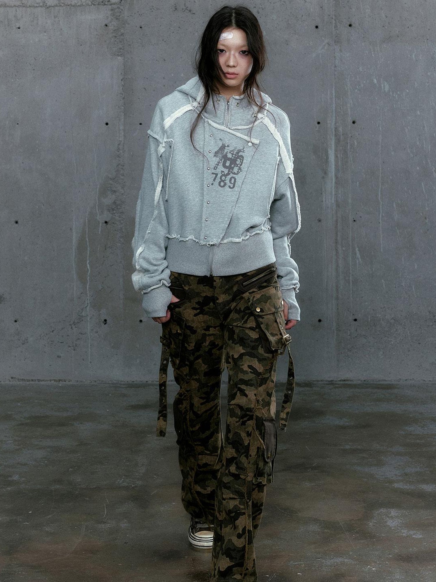 c Distressed Digital Print Hooded Sweatshirt