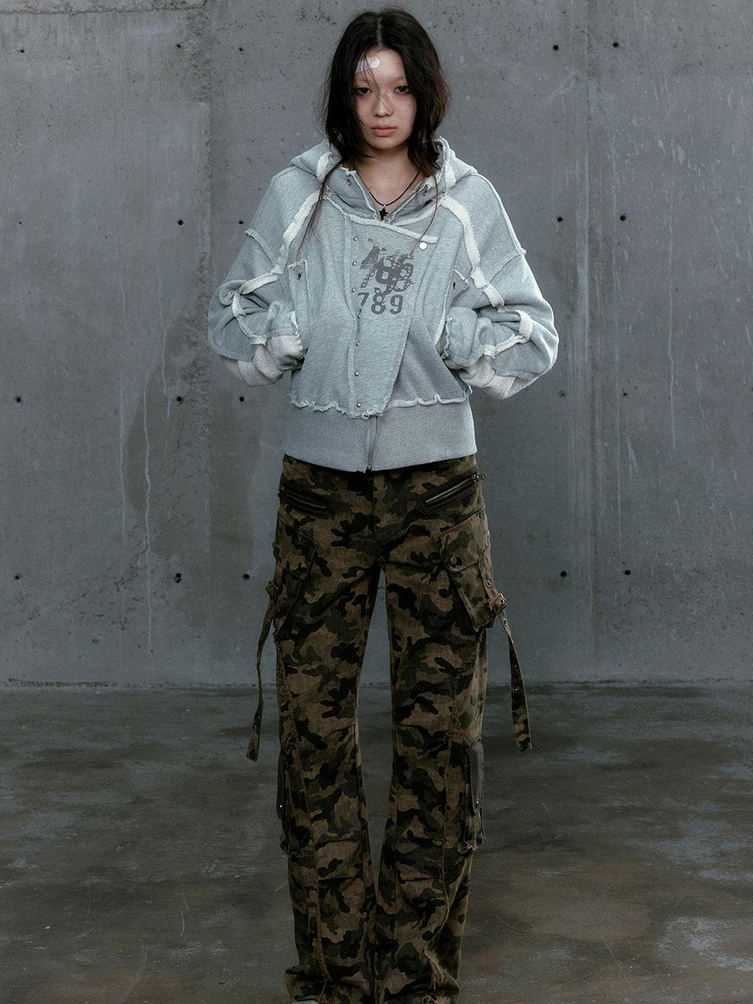 c Distressed Digital Print Hooded Sweatshirt