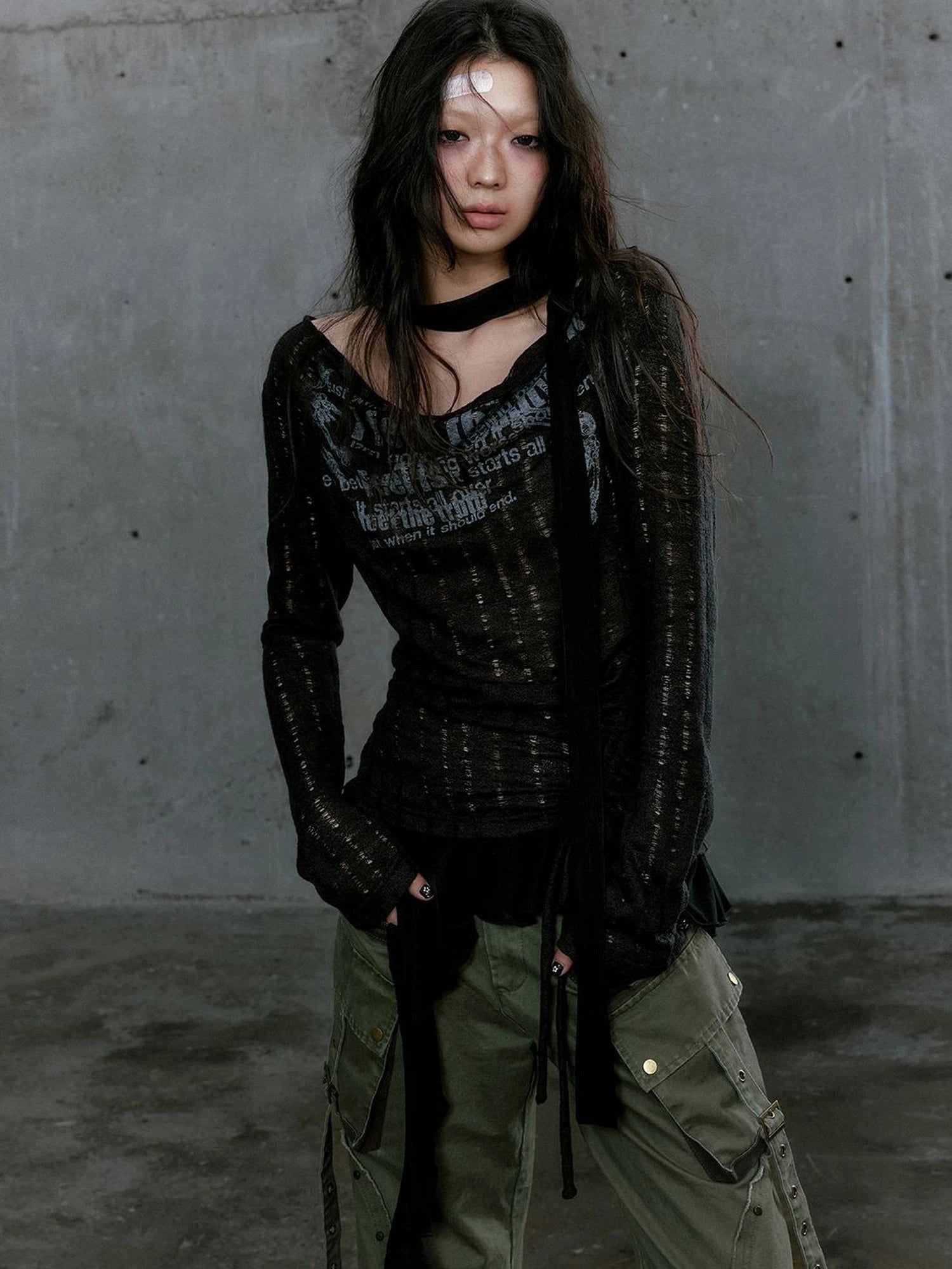 Graffiti Swing Collar Peplum Print Knit Top