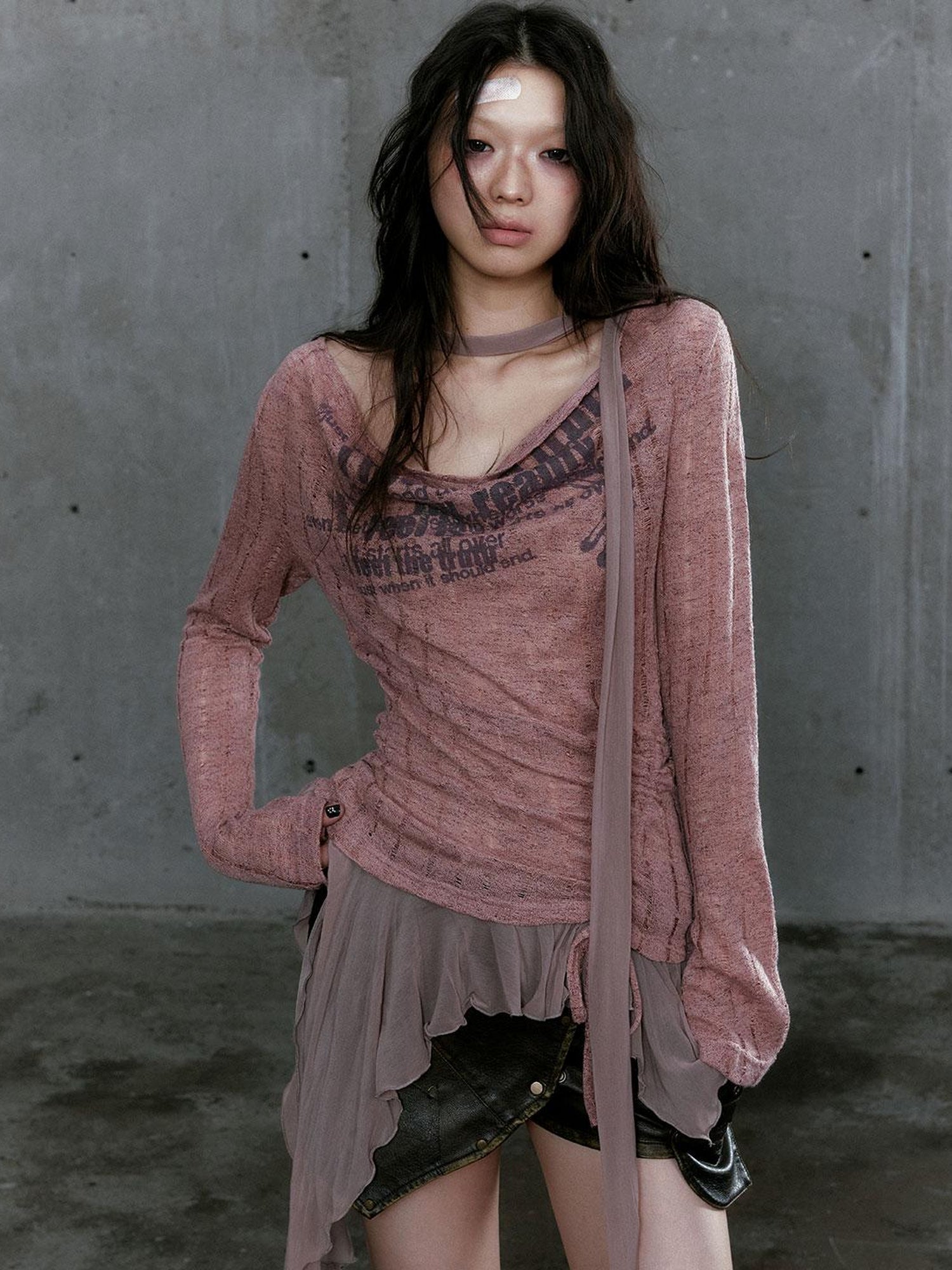 c Graffiti Swing Collar Peplum Print Knit Top
