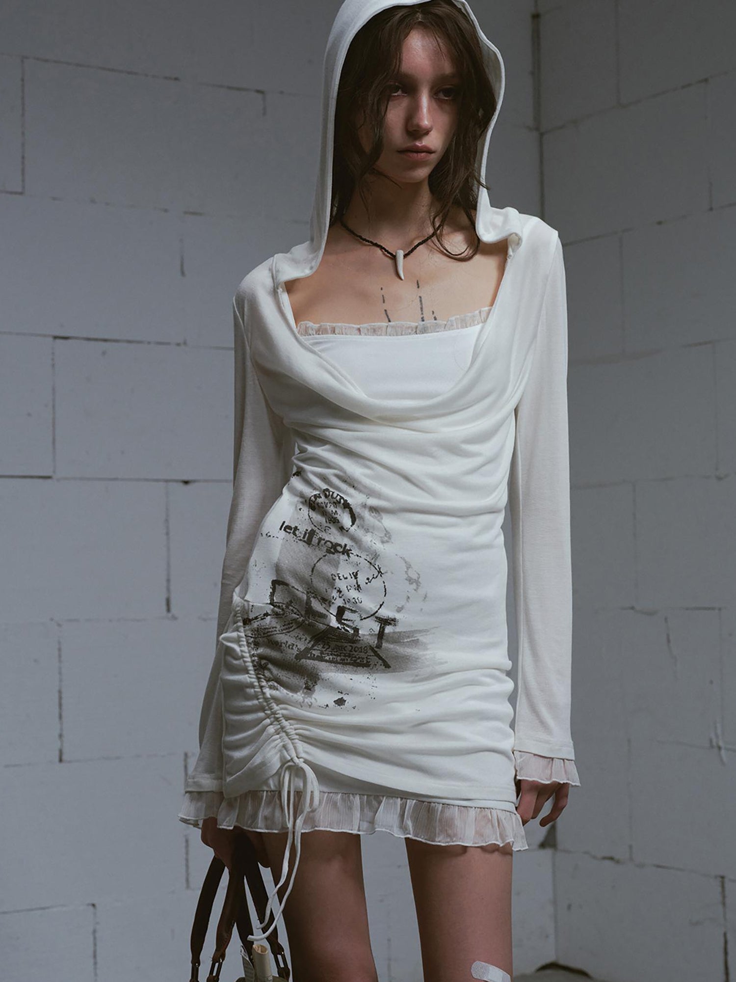 Update c Lace Up Hem Hooded Slip Dress With Punk Print