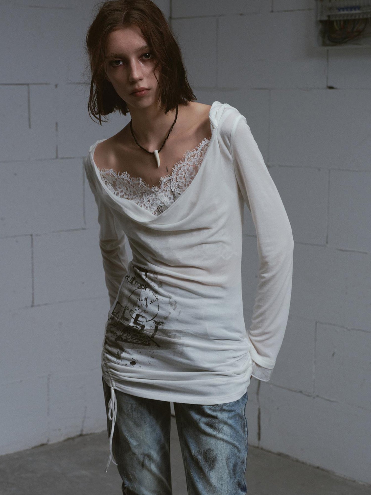Update c Lace Up Hem Hooded Slip Dress With Punk Print