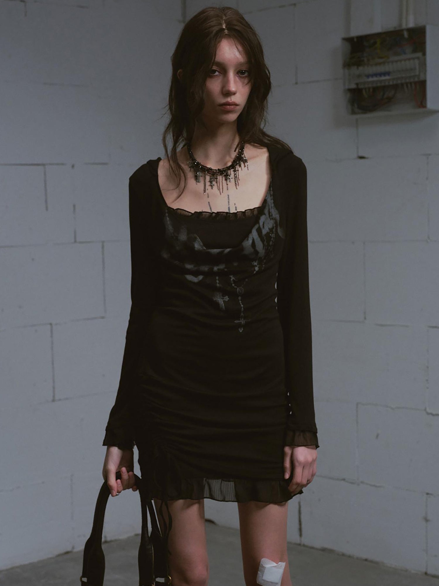 Update c Lace Up Hem Hooded Slip Dress With Punk Print